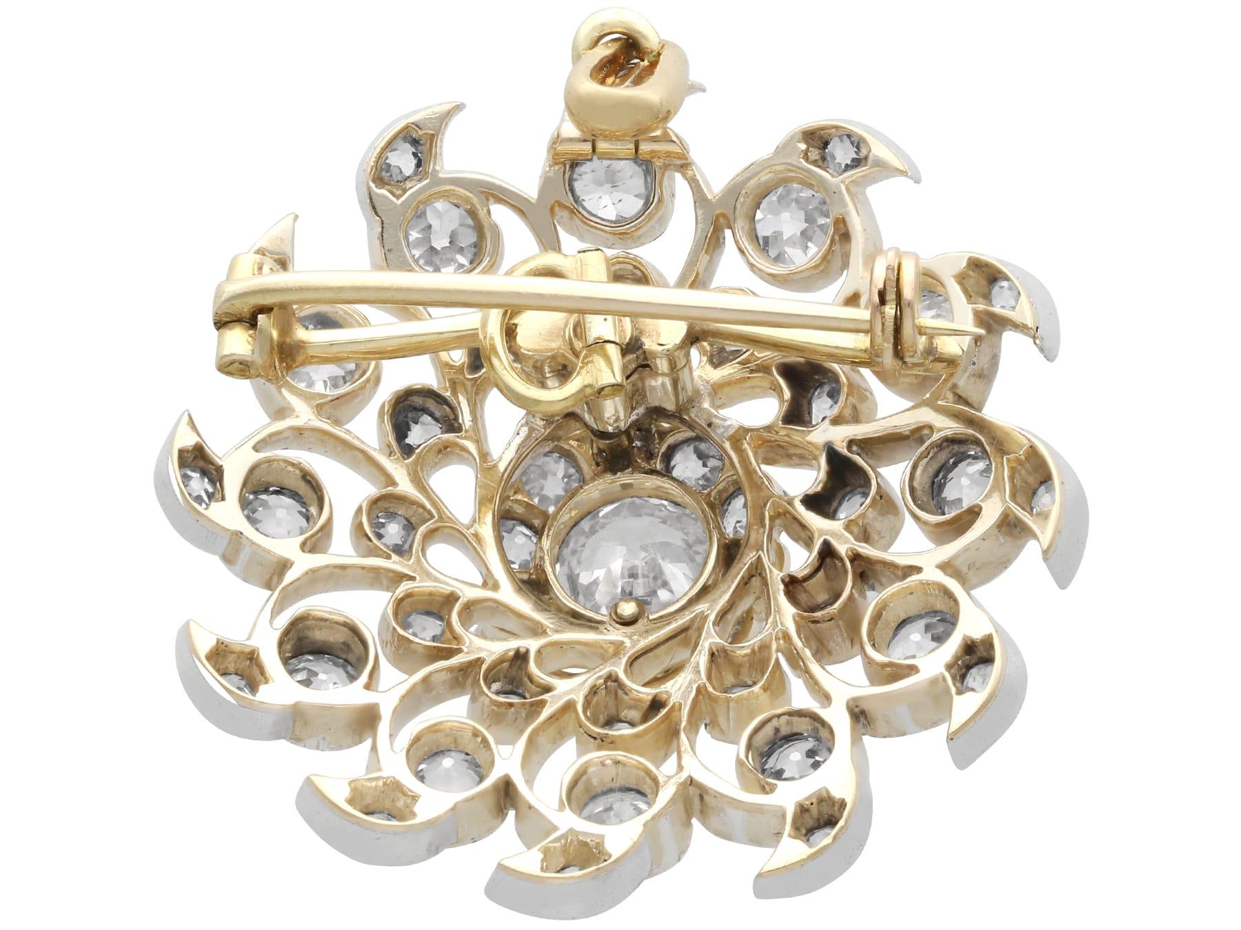 Antique 6.10 Carat Diamond and 9k Yellow Gold Brooch/Pendant Circa 1885 For Sale 1