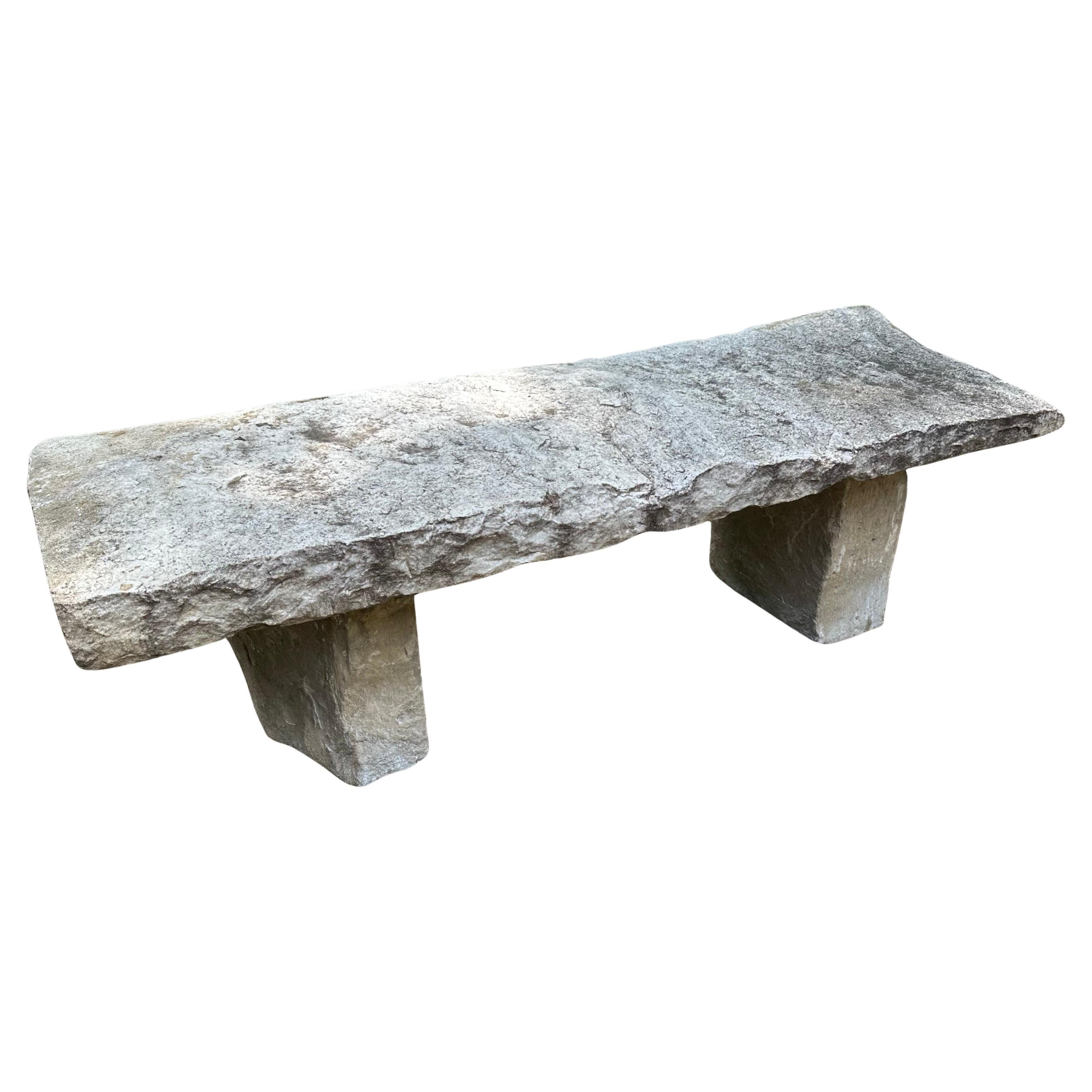 A very handsome hand carved 18th century sandstone park bench consisting of a 4