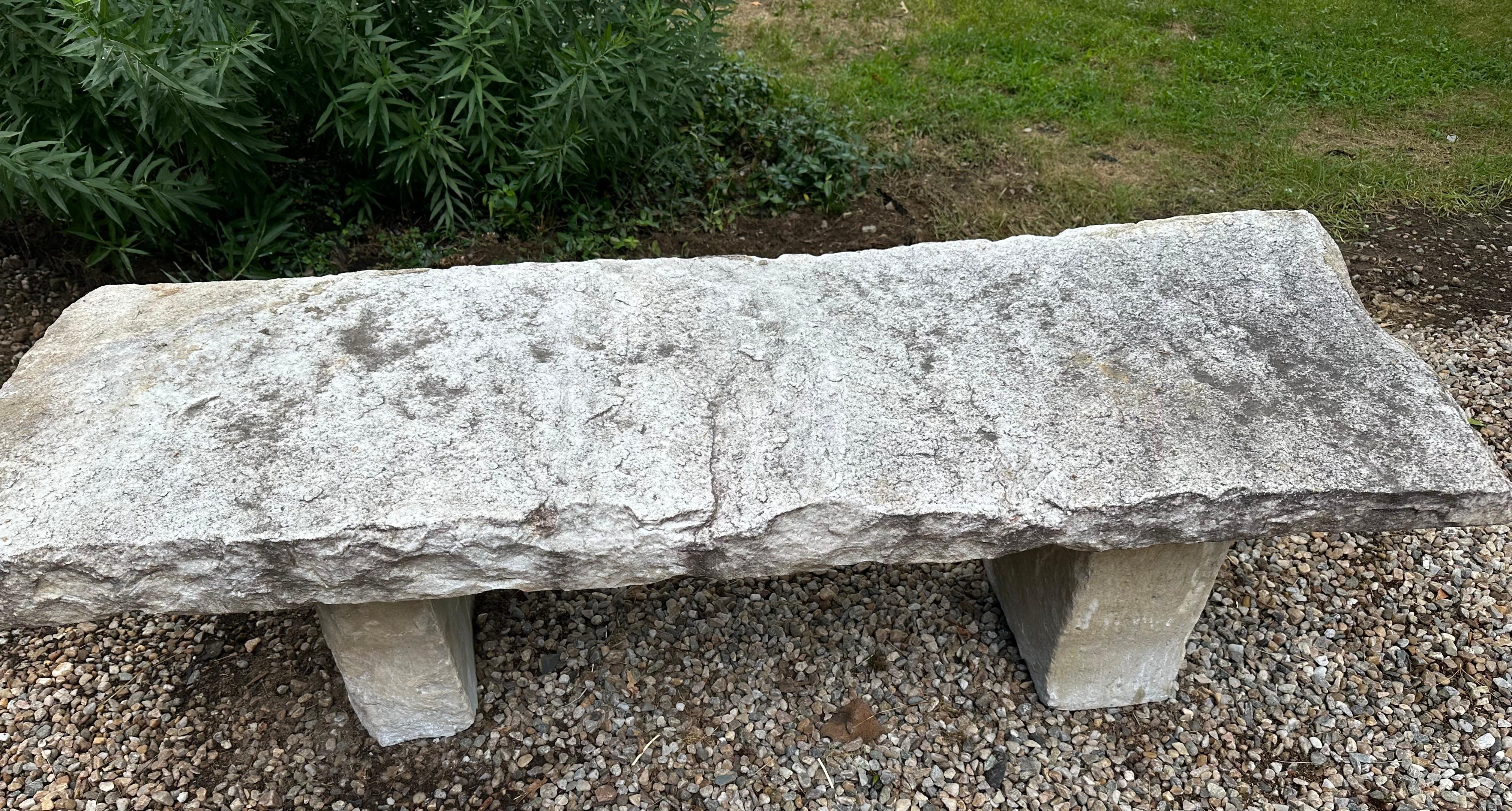 Rustic Antique 62” Stone Garden Bench For Sale