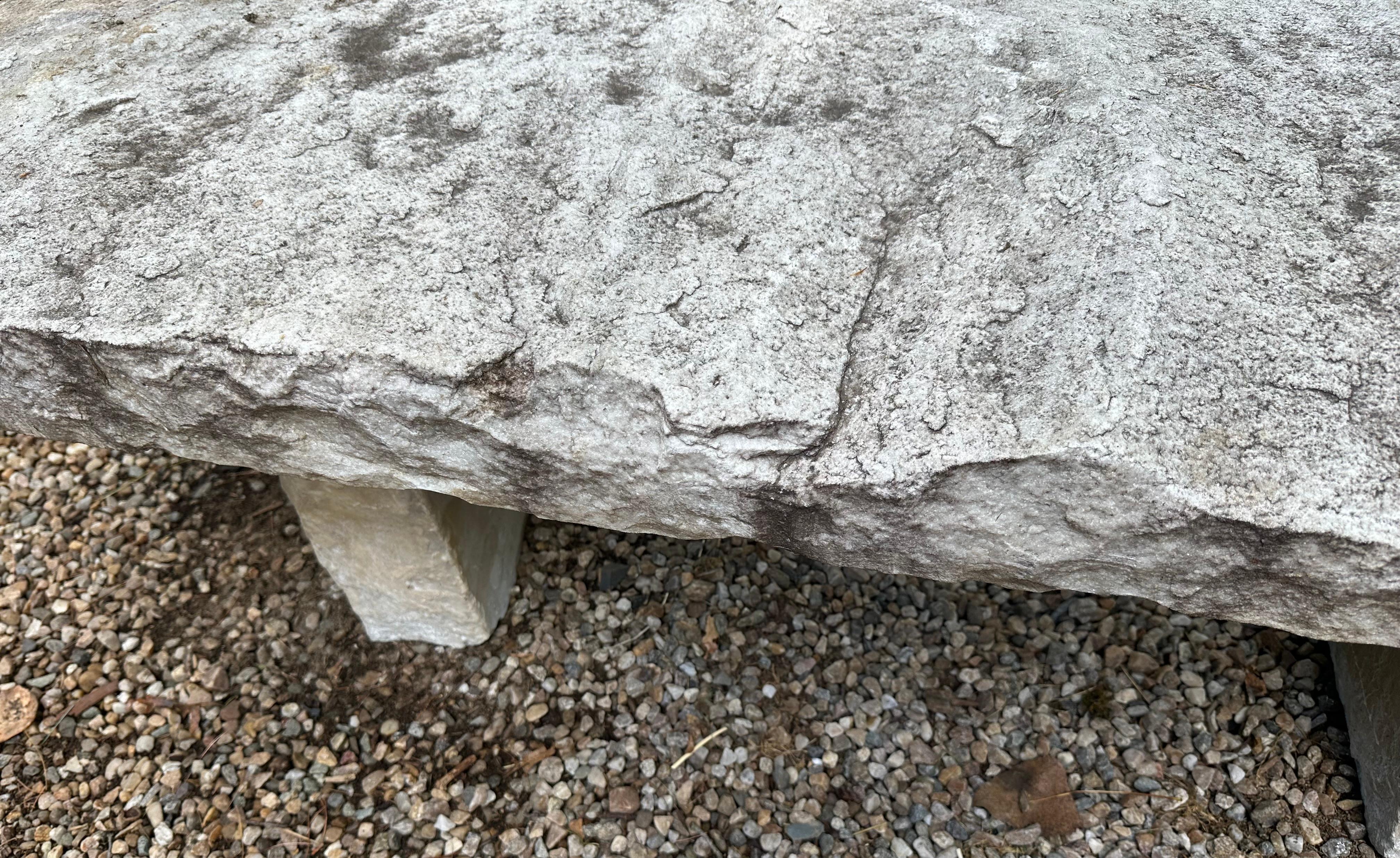 Hand-Carved Antique 62” Stone Garden Bench For Sale