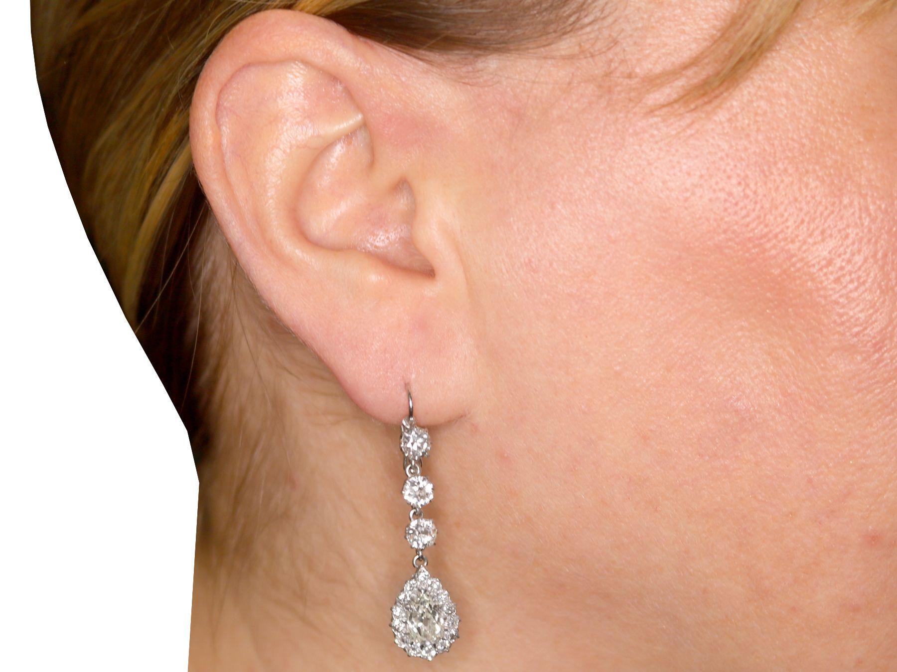 Antique 6.22 Carat Diamond and Platinum Drop Earrings 3