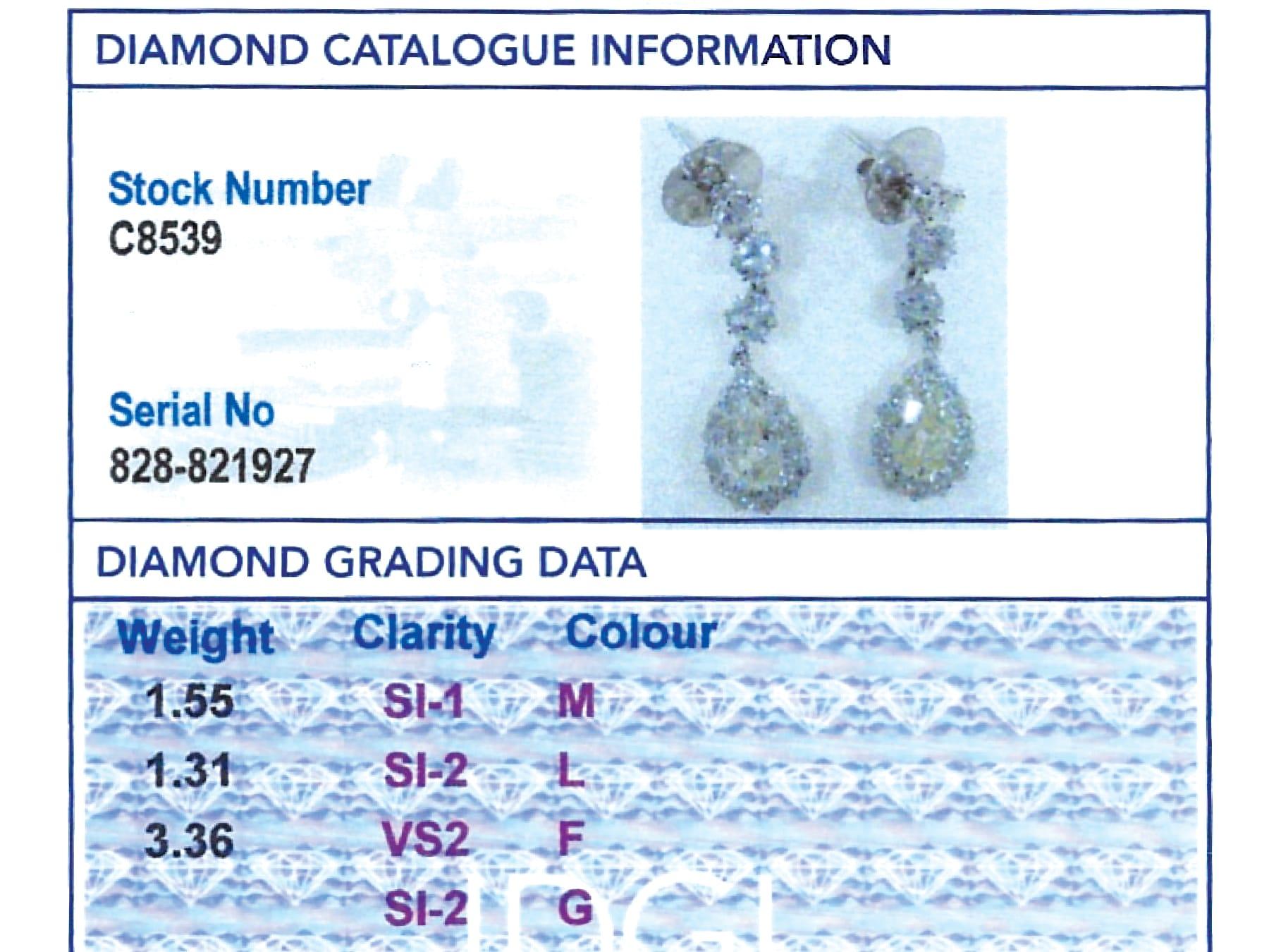 Antique 6.22ct Diamond and Platinum Drop Earrings For Sale 5