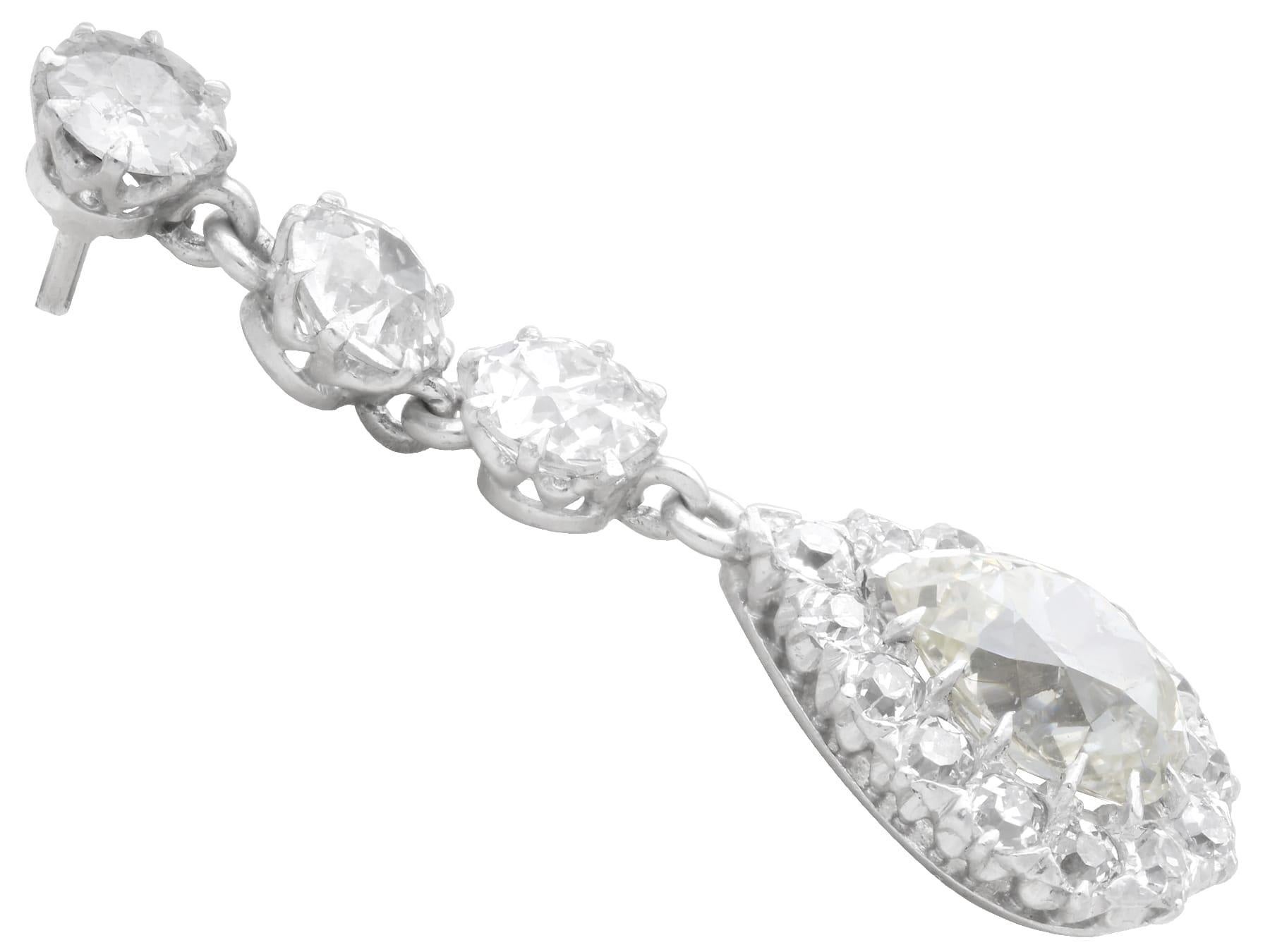 Antique 6.22ct Diamond and Platinum Drop Earrings In Excellent Condition For Sale In Jesmond, Newcastle Upon Tyne