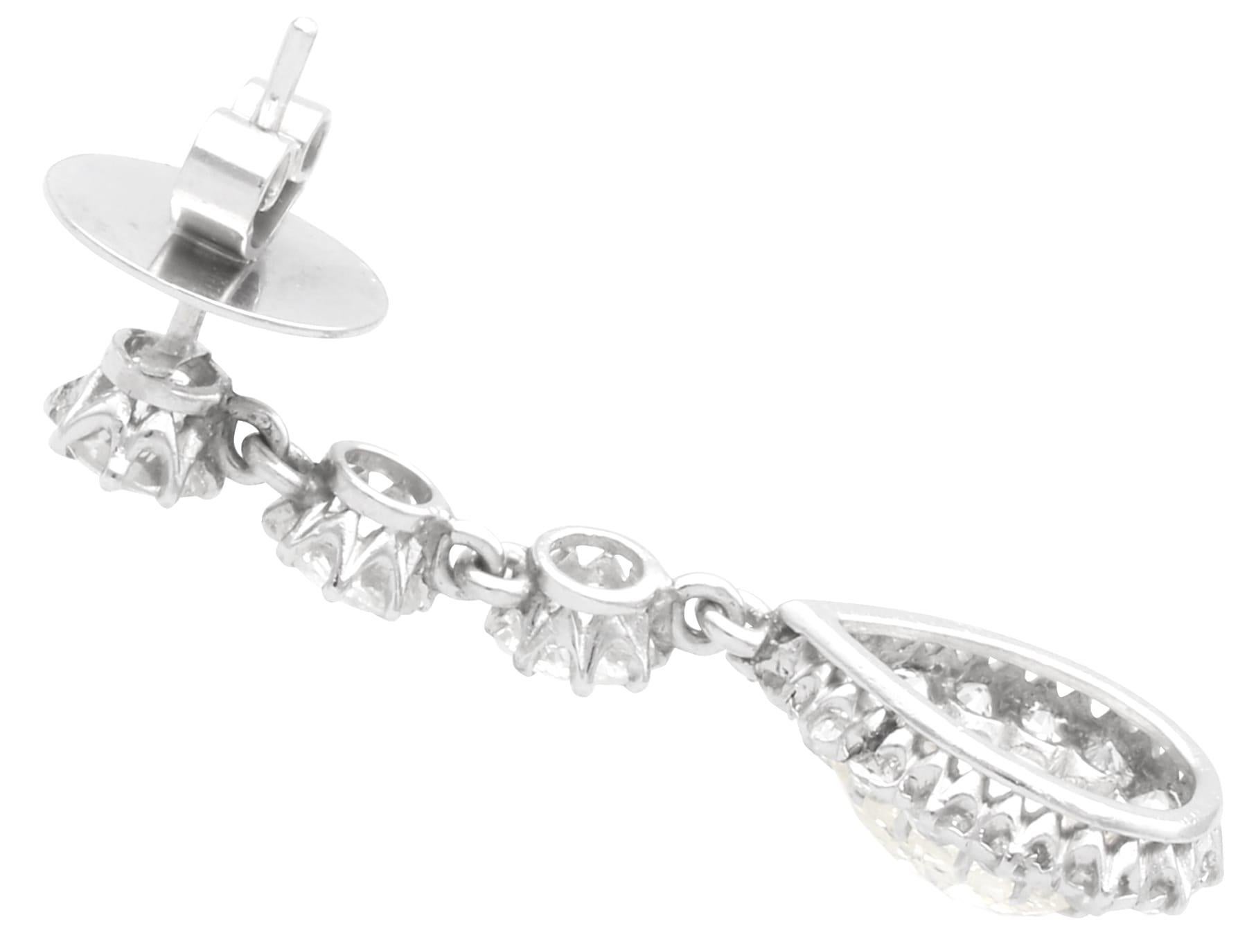 Women's or Men's Antique 6.22ct Diamond and Platinum Drop Earrings For Sale