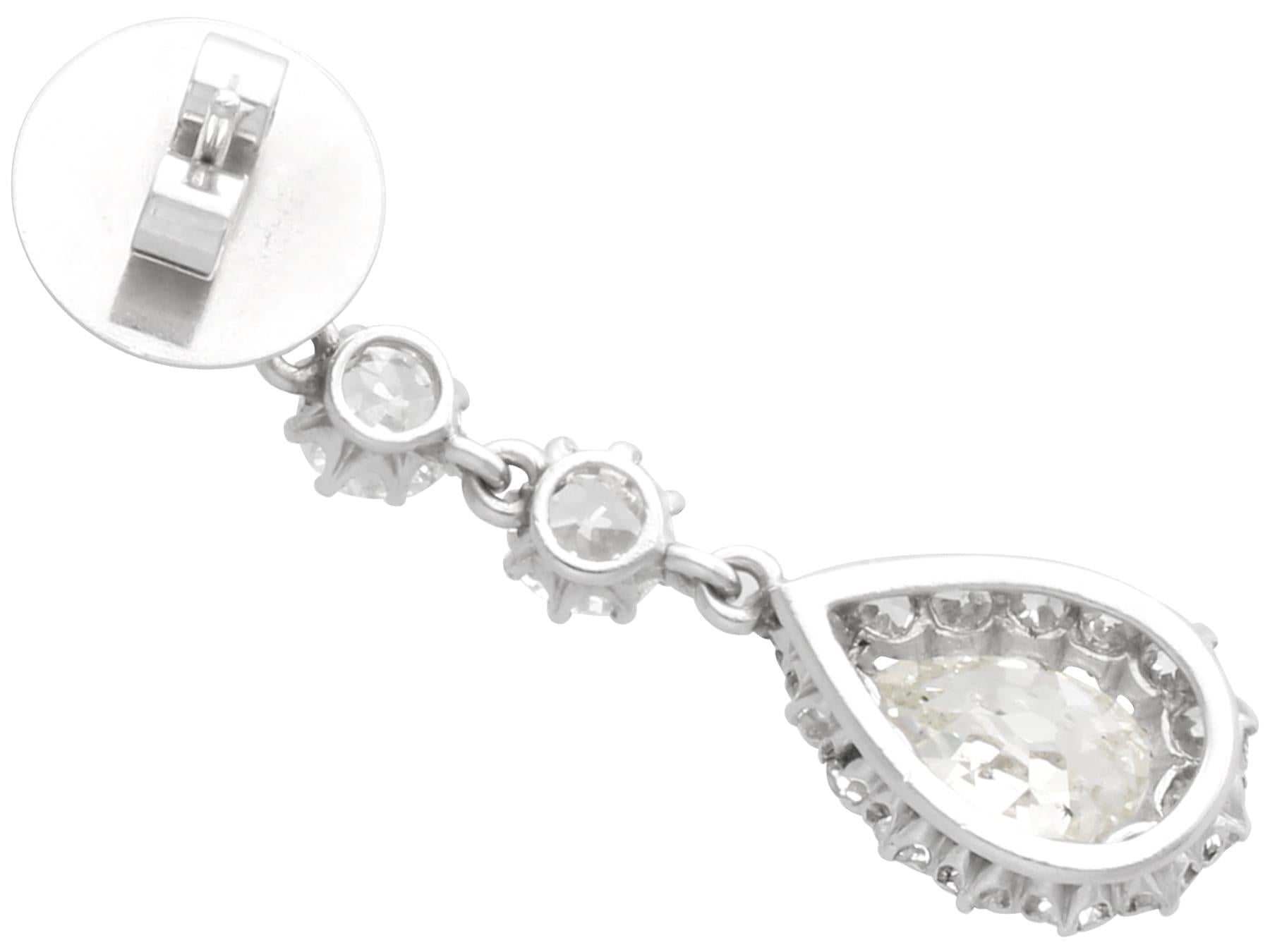 Antique 6.22ct Diamond and Platinum Drop Earrings For Sale 1