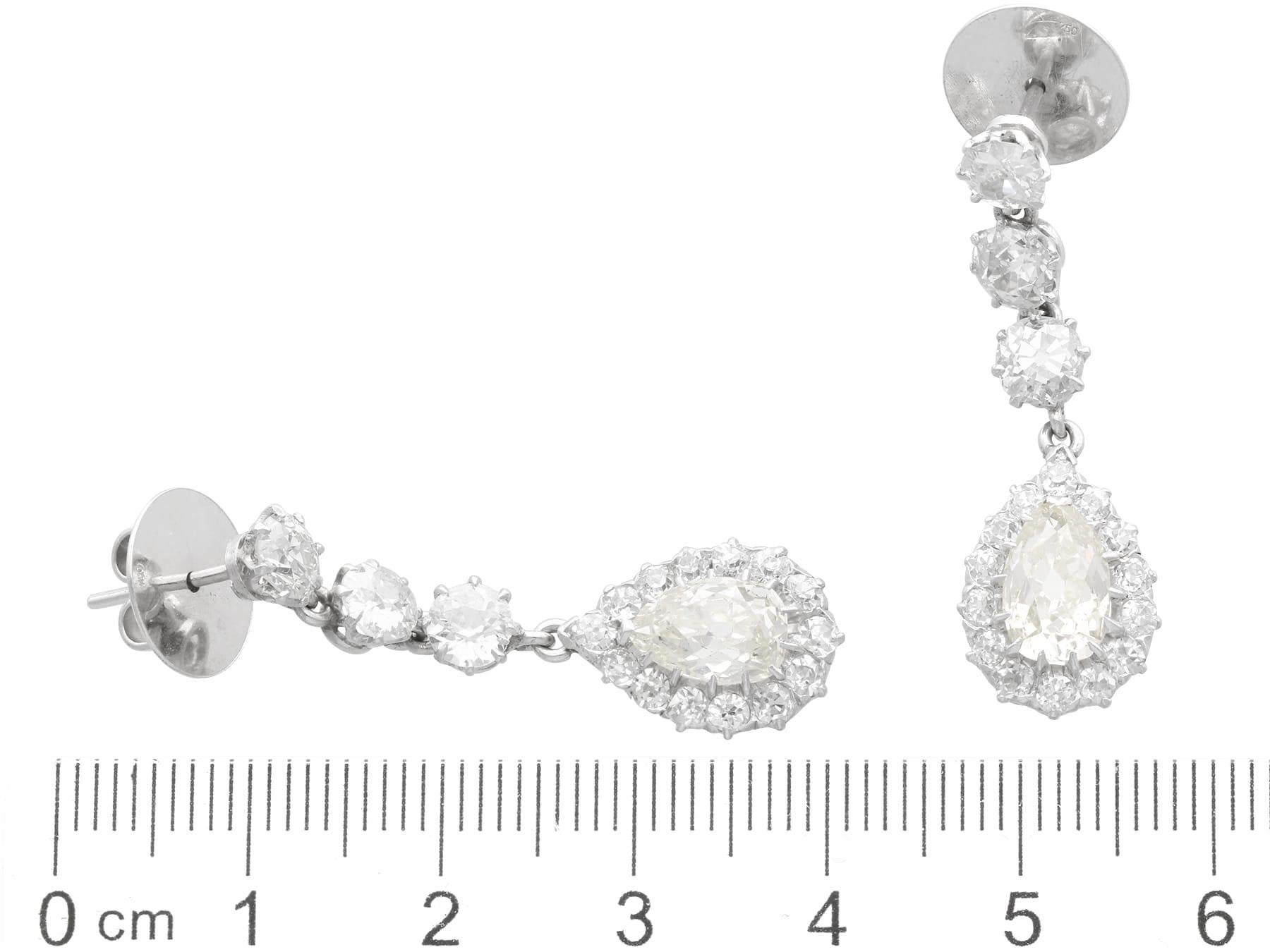 Antique 6.22ct Diamond and Platinum Drop Earrings For Sale 2