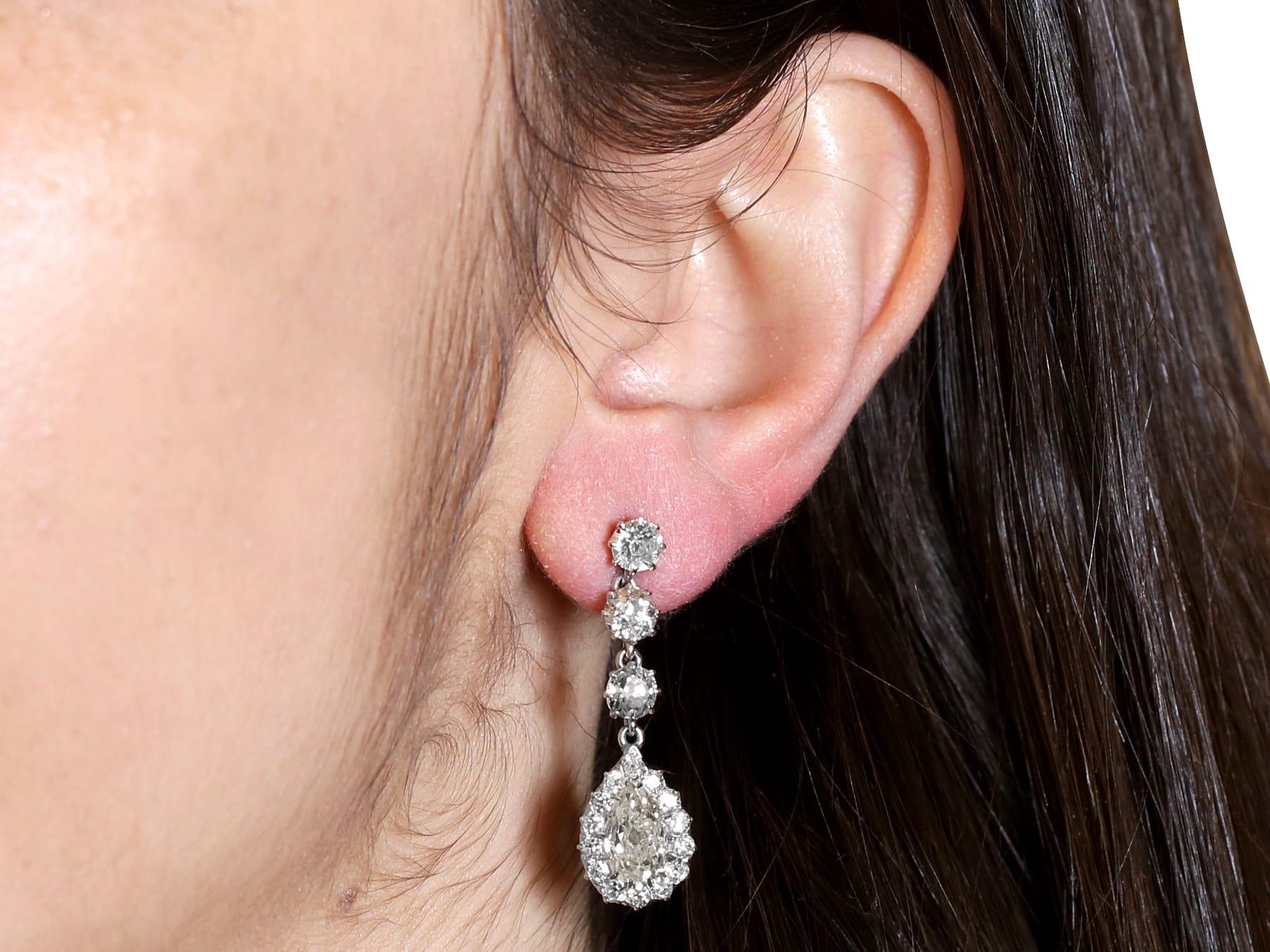 Antique 6.22ct Diamond and Platinum Drop Earrings For Sale 3
