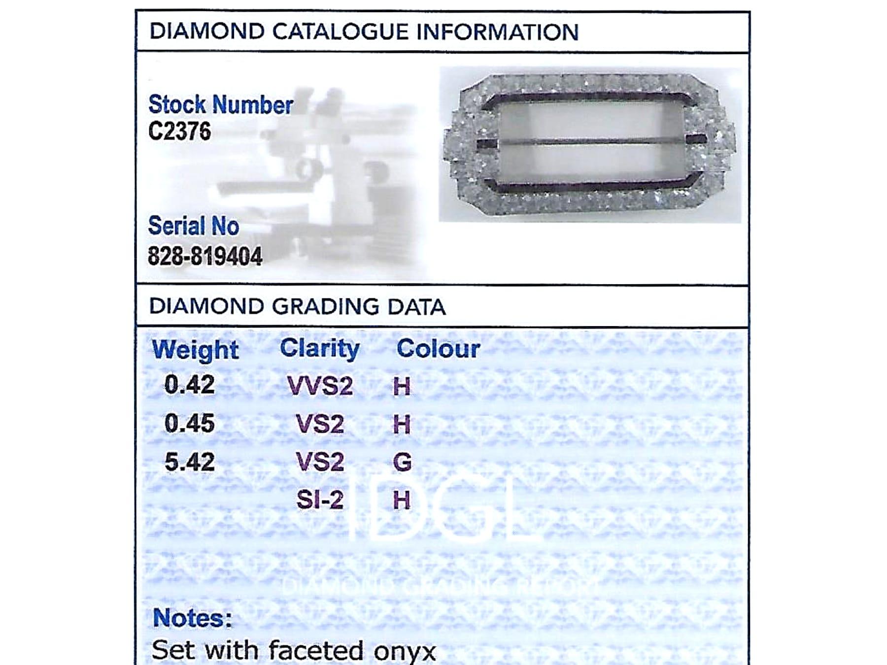 Antique 6.29 Carat Diamond and Onyx Platinum Brooch For Sale 4
