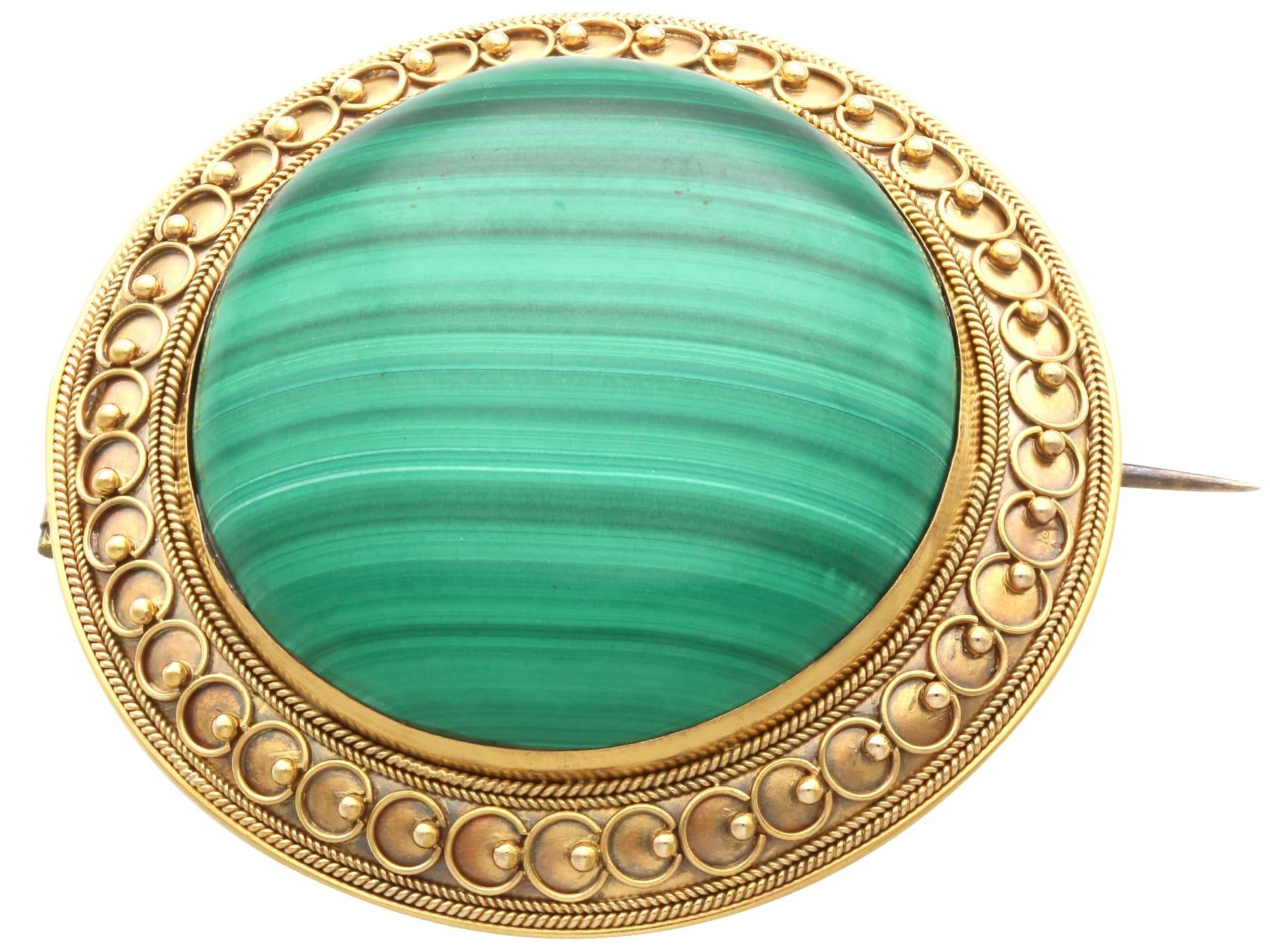 Antiguo broche de malaquita de 63,20 quilates y oro amarillo de 18 quilates Circa 1890 en Excelente estado para la venta en Jesmond, Newcastle Upon Tyne