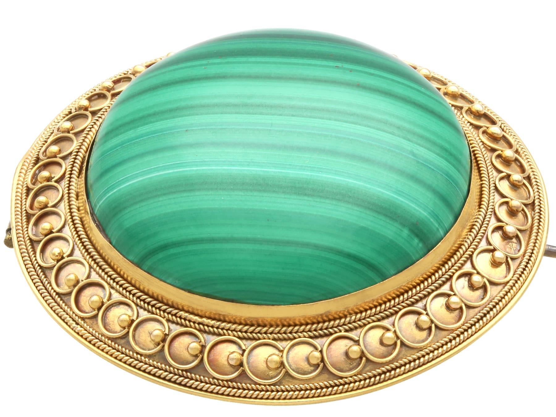 Femenino o masculino Antiguo broche de malaquita de 63,20 quilates y oro amarillo de 18 quilates Circa 1890 en venta