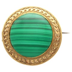 Antique 63.20 Carat Malachite and 18k Yellow Gold Brooch Circa 1890