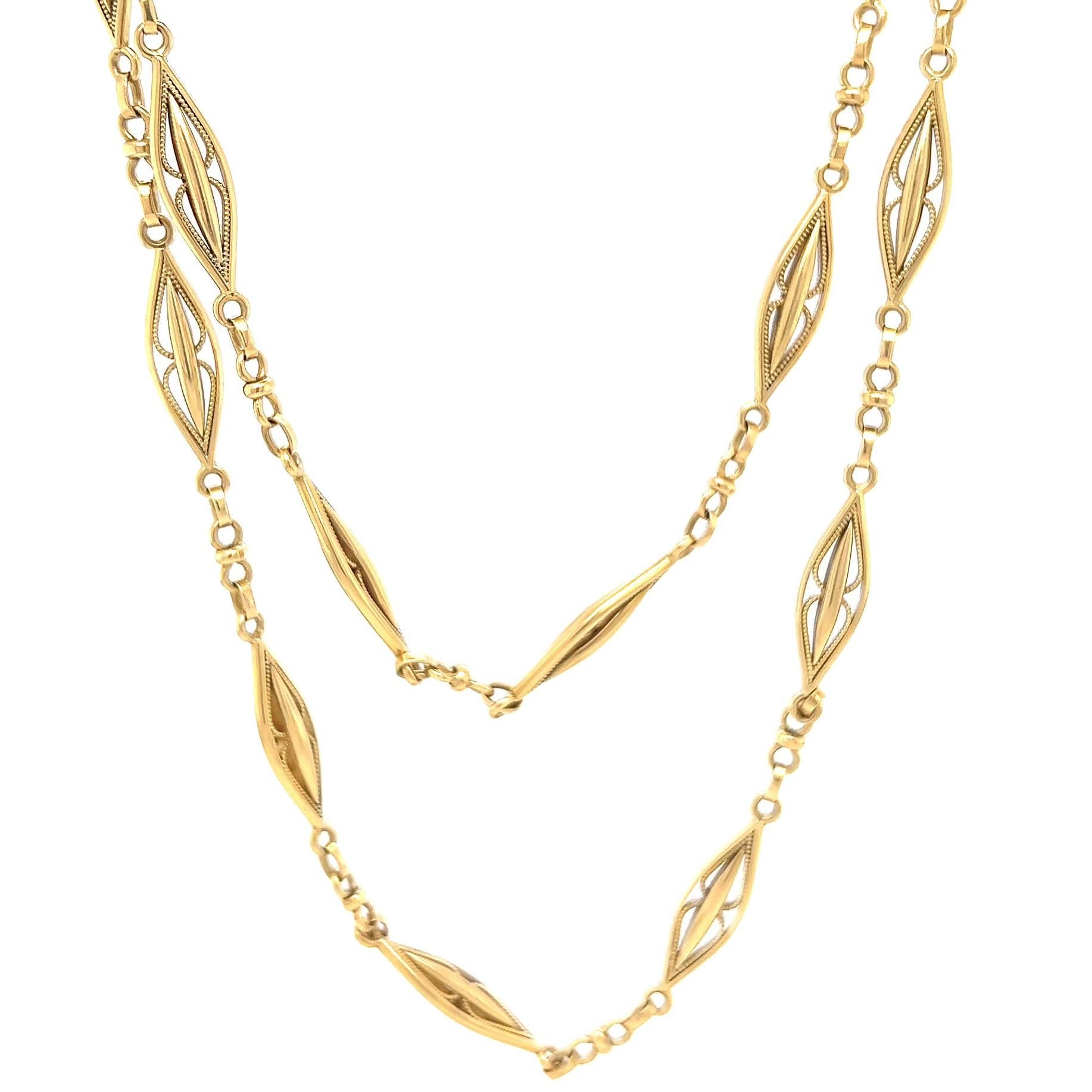 Antike französische Fancy Gliederhalskette aus 18 Karat Gelbgold 1