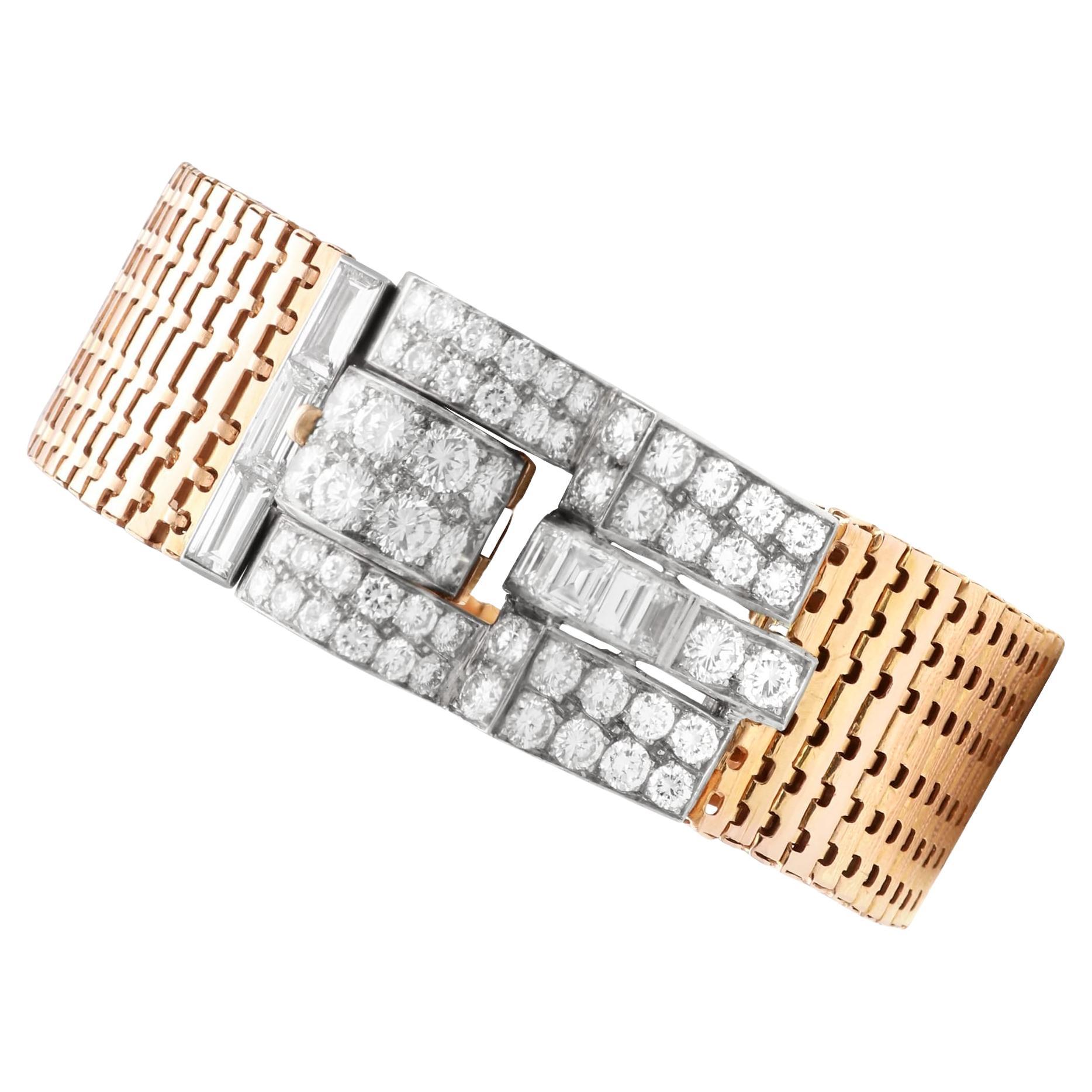 Antique 6.50Ct Diamond and 16k Rose Gold Bracelet Circa 1930