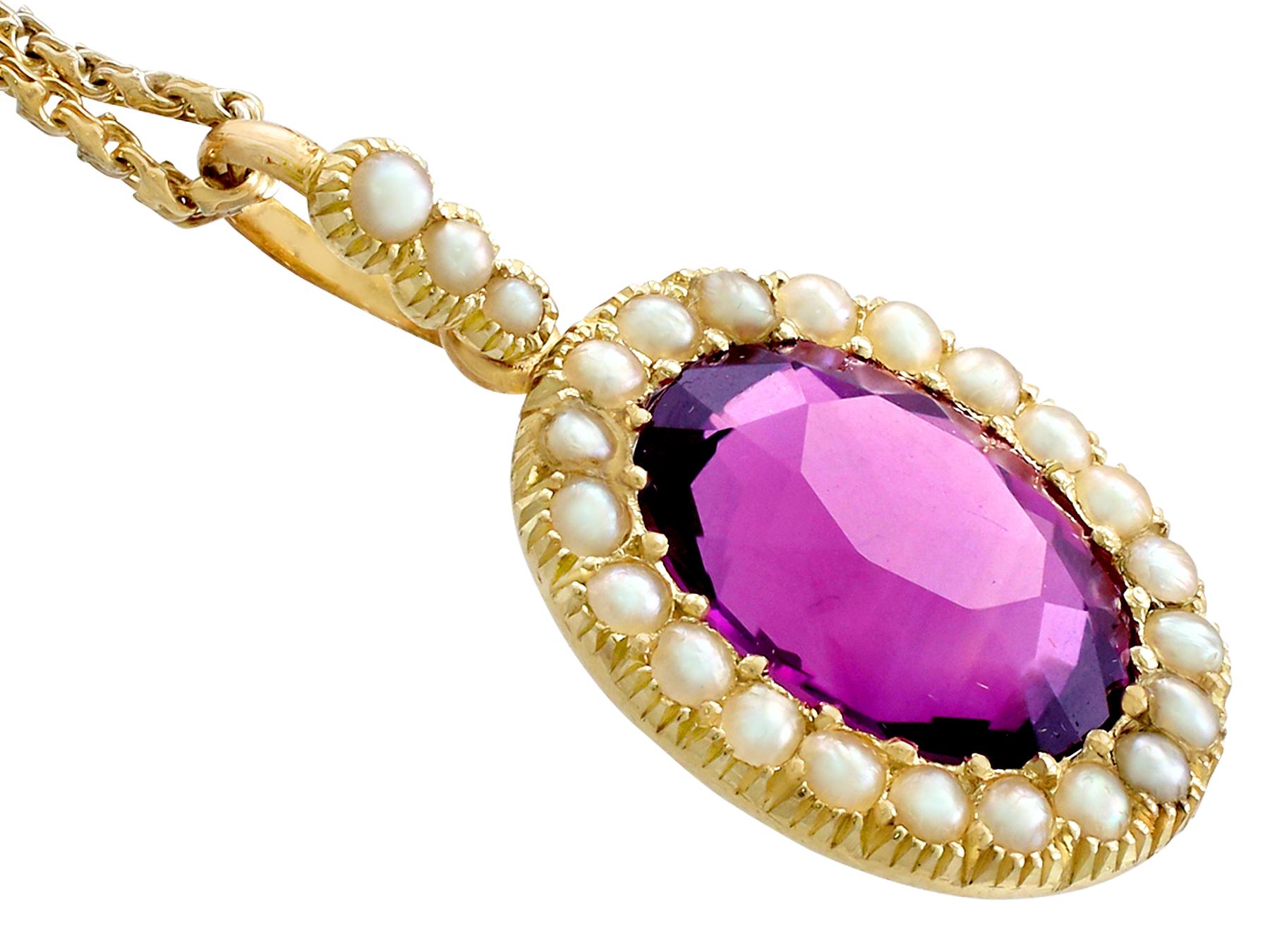 Antique 6.56 Carat Amethyst and Pearl Yellow Gold Pendant In Excellent Condition For Sale In Jesmond, Newcastle Upon Tyne