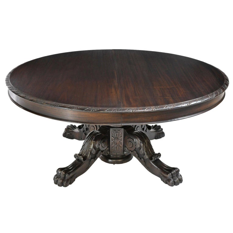 66" Round Extension Dining Table with Center Pedestal Opening to 12', c