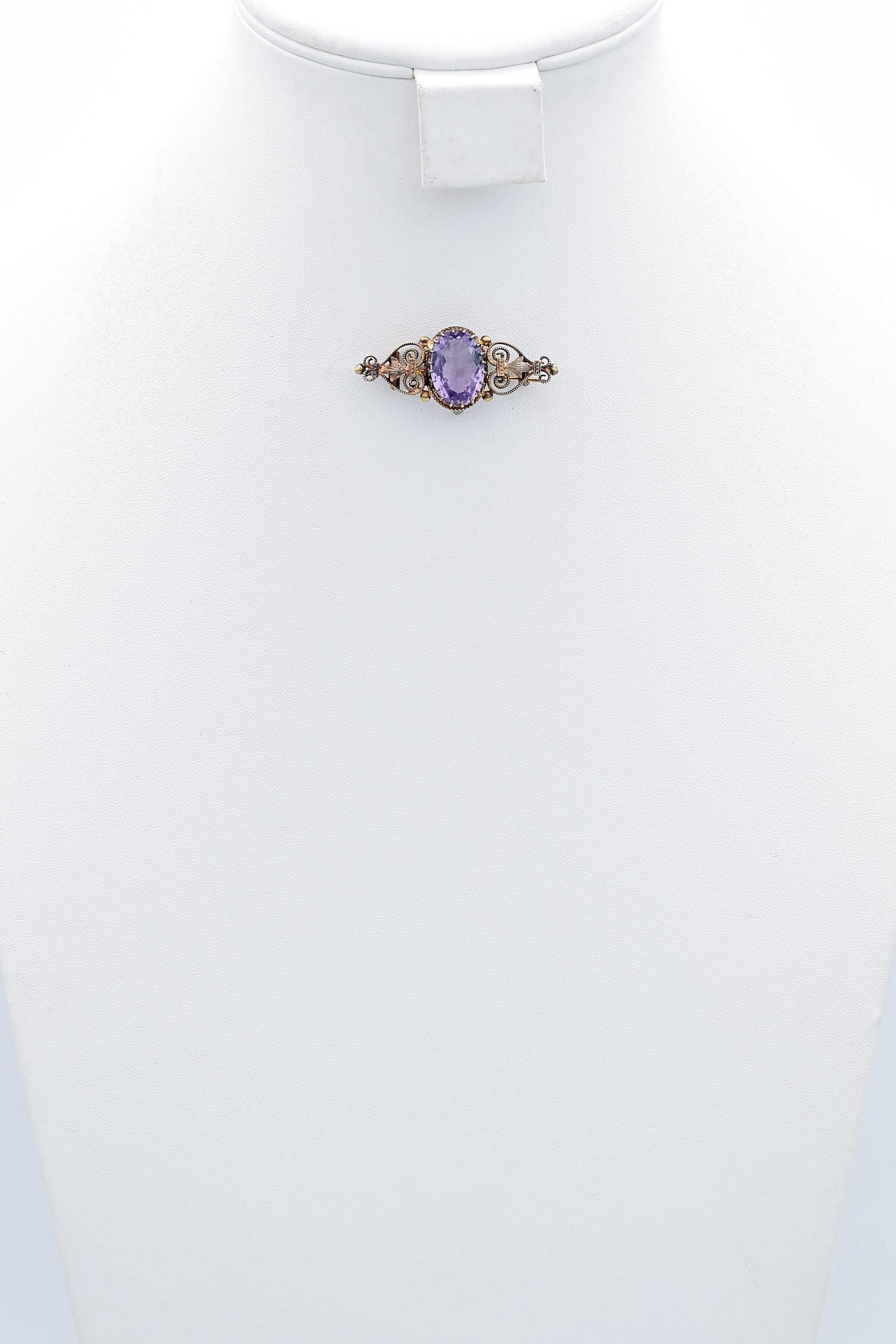Oval Cut Antique 6.65ct Oval Amethyst Silver Bar Brooch Pin For Sale
