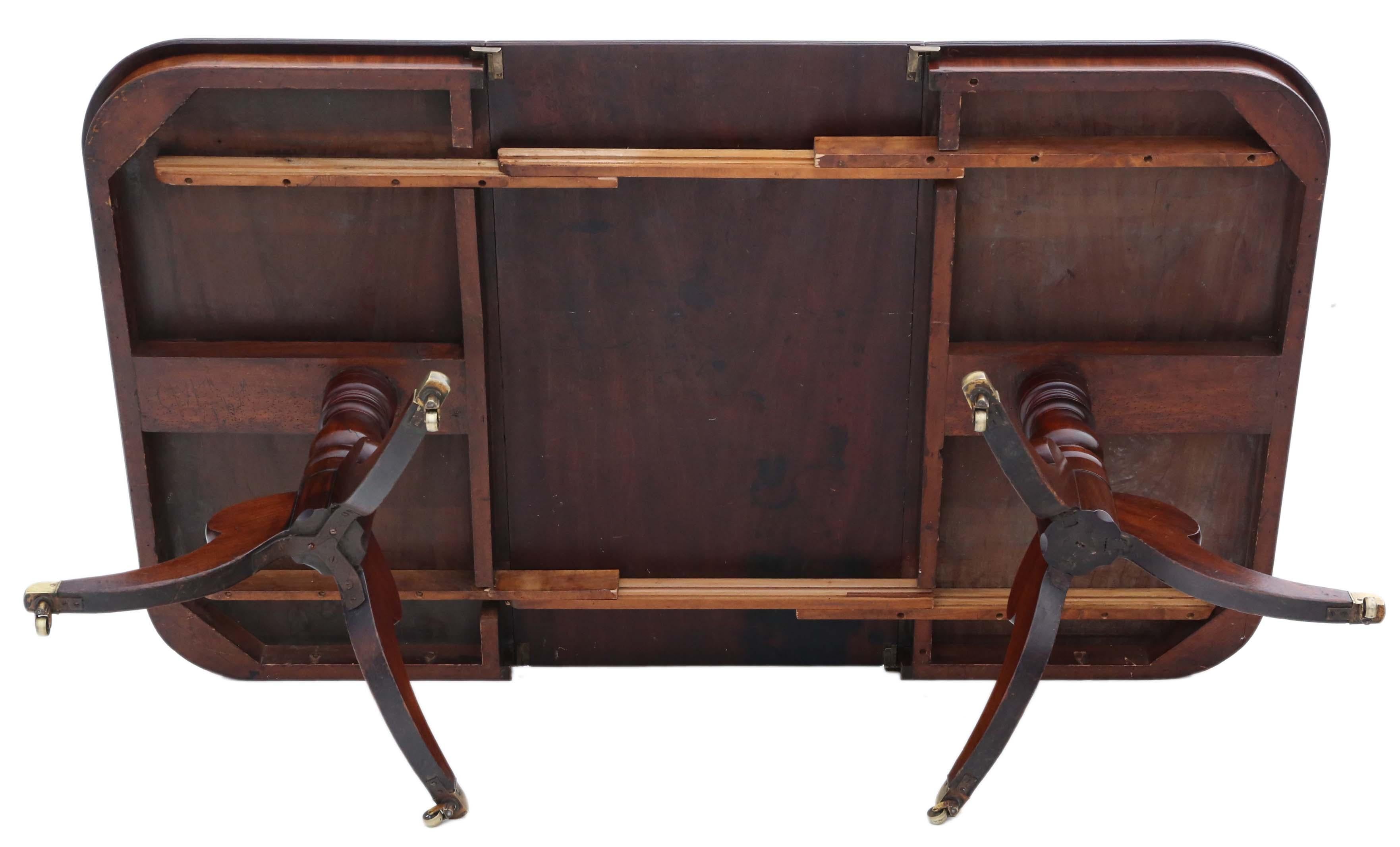 Antigua Mesa de Comedor Extensible de Caoba de 2 Pedestales de 6'7