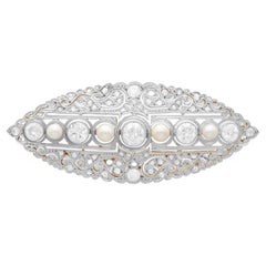 Antique 6.73 Carat Diamond and Pearl Yellow Gold Brooch Circa 1890