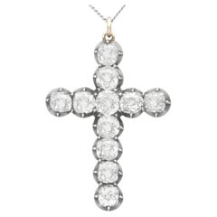 Antique 6.77 Carat Diamond and Silver Cross Pendant Circa 1850