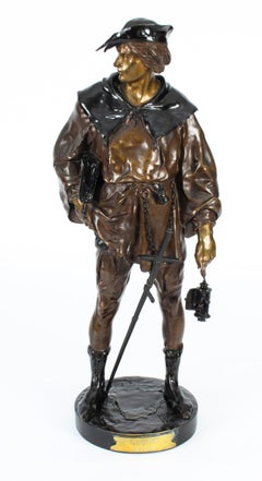 Cavalier Rakish en bronze ancien d'Émile Picault, 19ème siècle