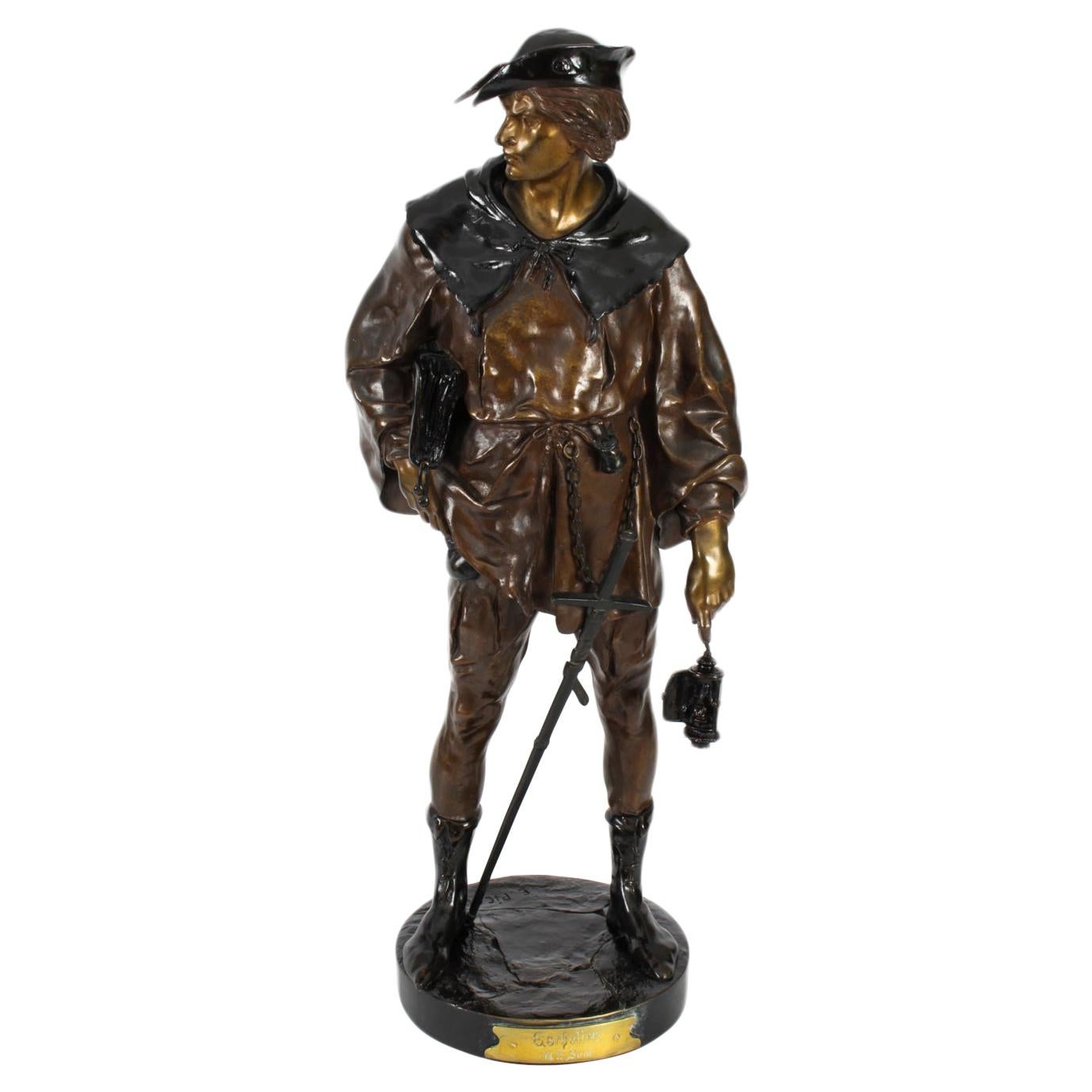 Antique Rakish Bronze Cavalier by Emile Picault, 19th C