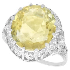 Antique 6.81 Carat Yellow Sapphire and Diamond Platinum Dress Ring