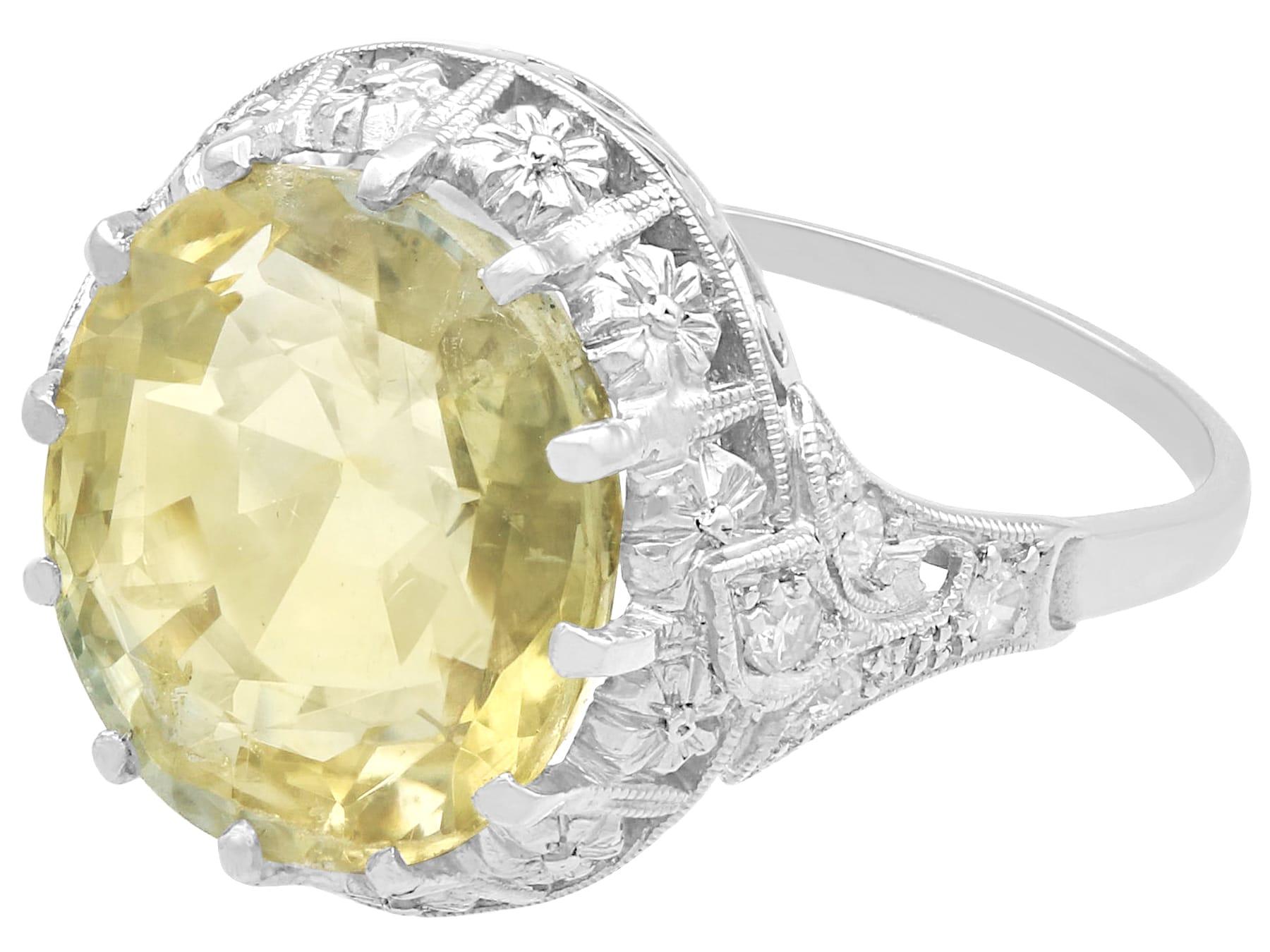 Oval Cut Antique 6.81 Carat Yellow Sapphire and Diamond Platinum Dress Ring circa 1920 For Sale