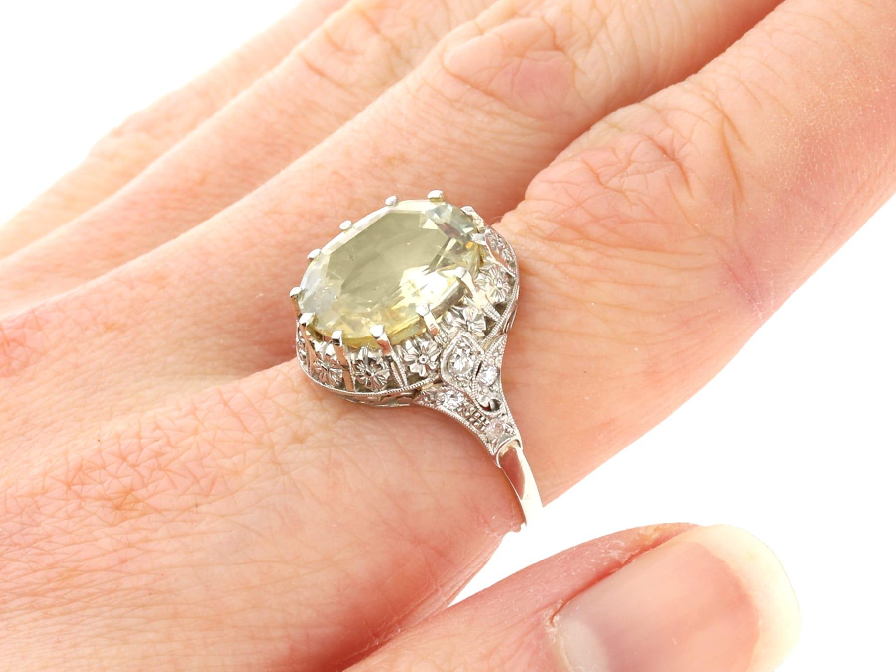 Antique 6.81 Carat Yellow Sapphire and Diamond Platinum Dress Ring circa 1920 For Sale 2