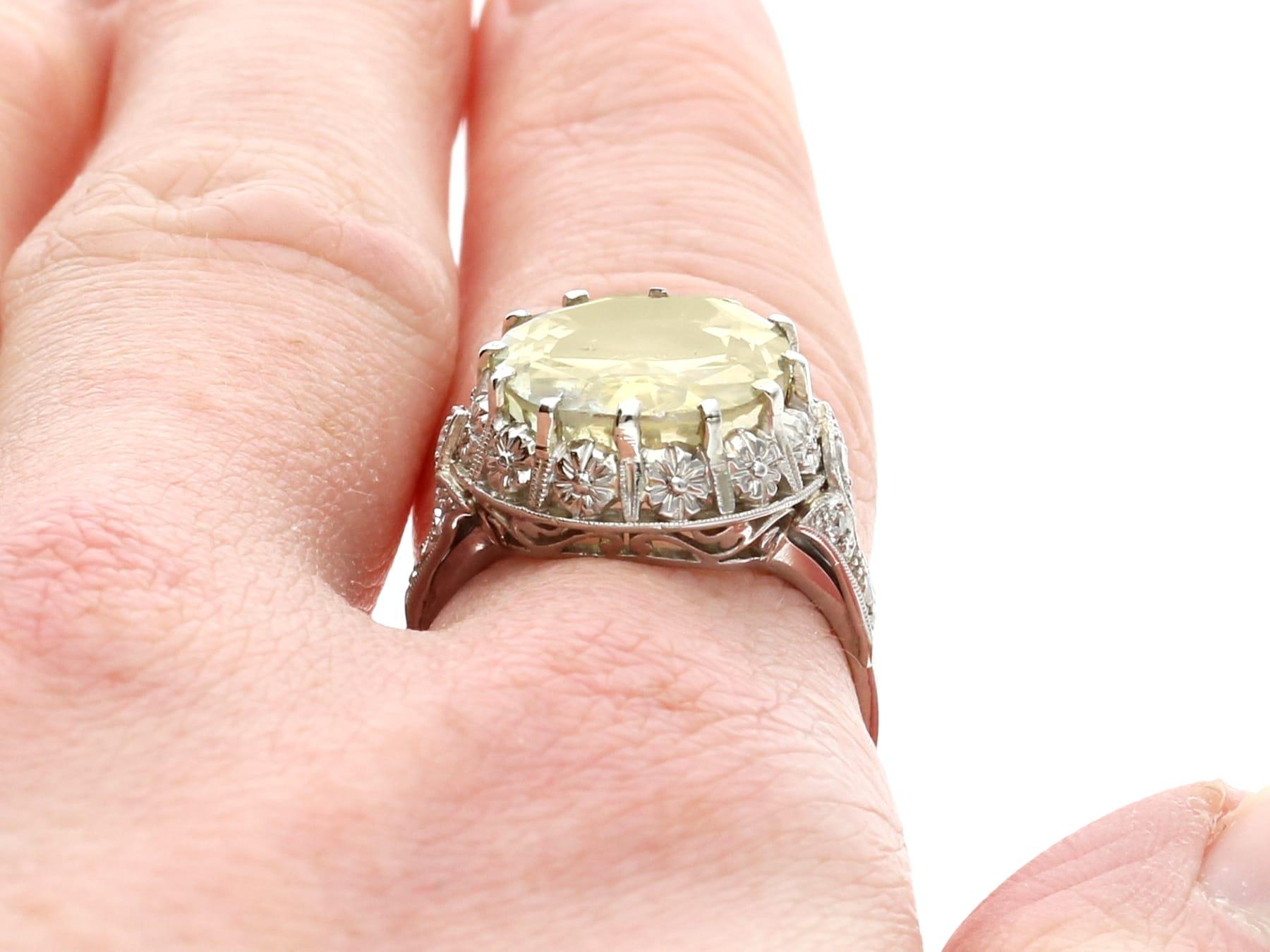Antique 6.81 Carat Yellow Sapphire and Diamond Platinum Dress Ring circa 1920 For Sale 3