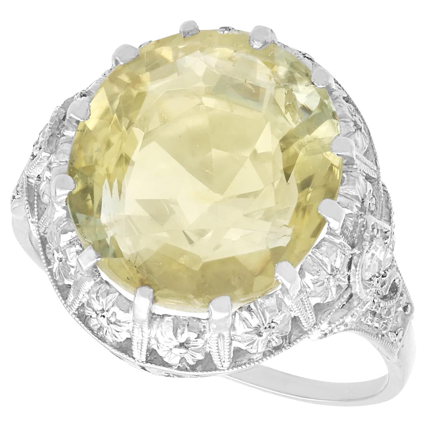Antique 6.81 Carat Yellow Sapphire and Diamond Platinum Dress Ring circa 1920 For Sale