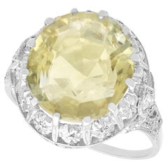Antique 6.81 Carat Yellow Sapphire and Diamond Platinum Dress Ring circa 1920