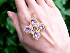 Antique 6.92 Carat Amethyst and Yellow Gold Cross Pendant