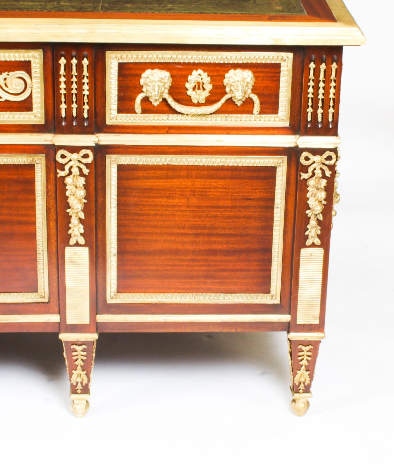 Antique 6ft/184cm Ormolu Mounted French Empire Revival Pedestal Desk 1920s For Sale 14