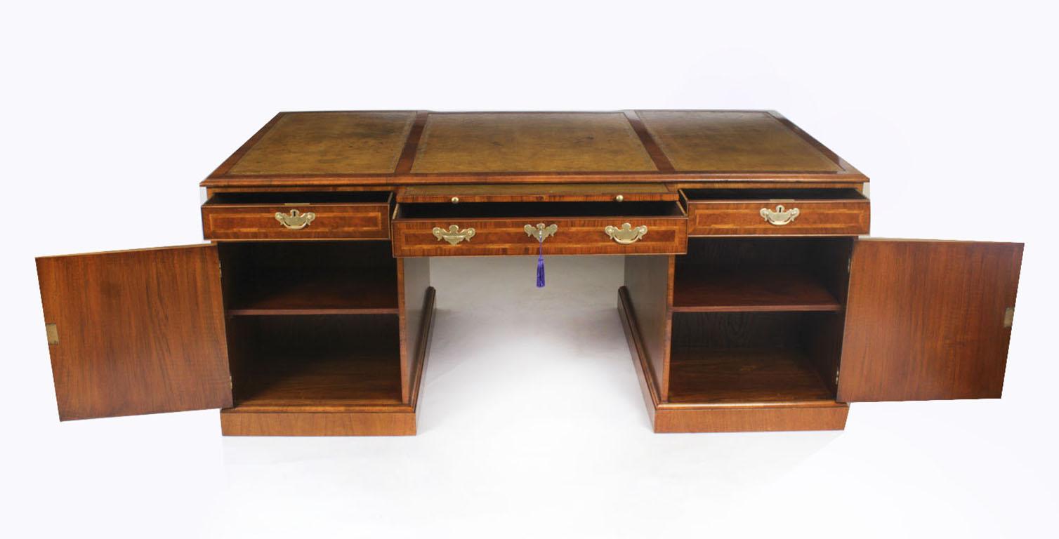 Antique Burr Walnut Partners Pedestal Desk 20th Century 6