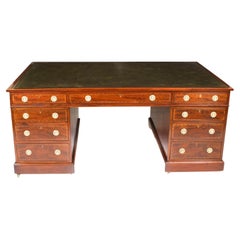 Vintage 6ft George III Mahogany Crossbanded Partners Pedestal Desk 19th Century
