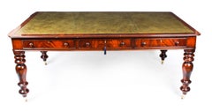 Antique Victorian Flame Mahogany Writing Table Desk, 19th Century