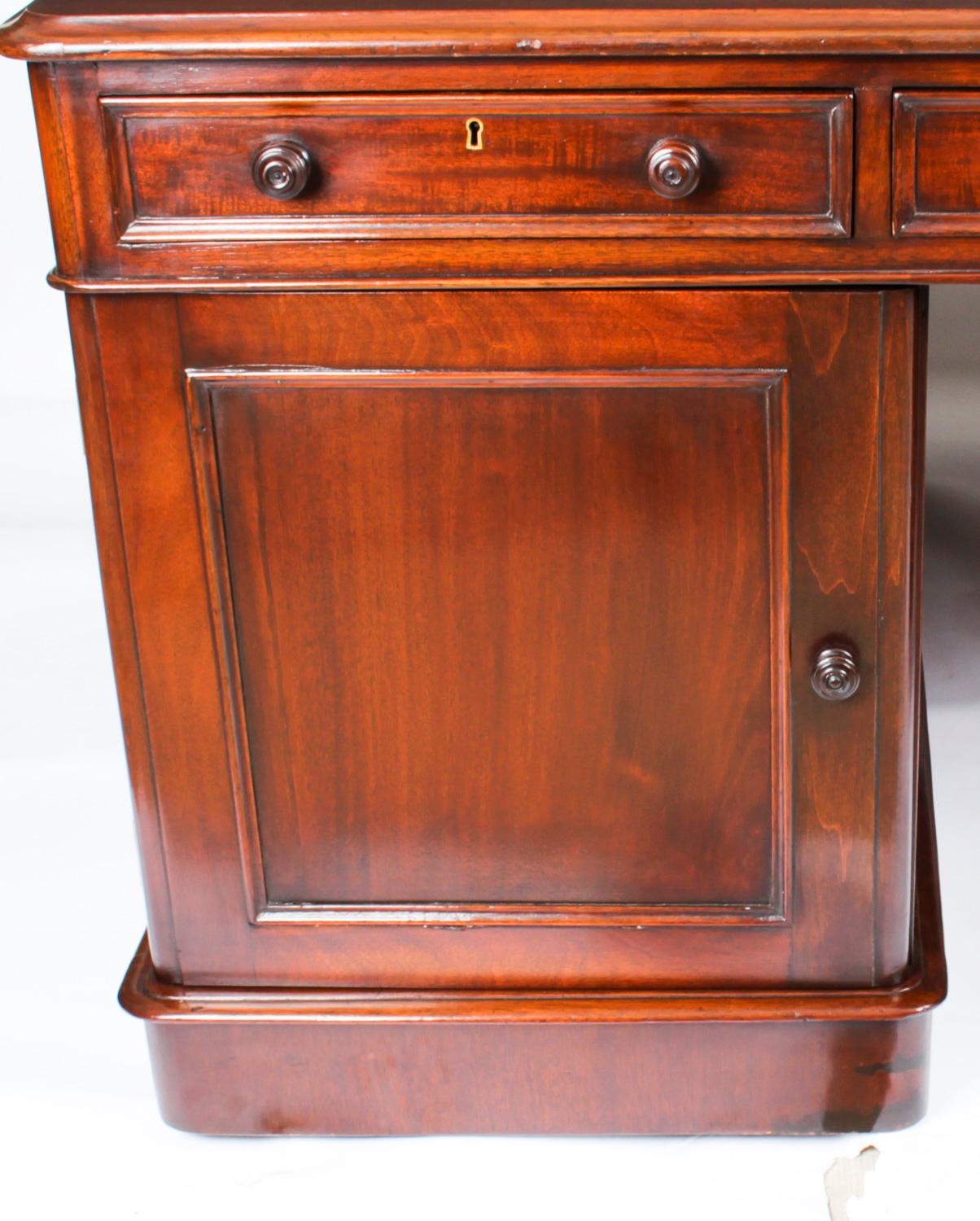 Antique Victorian Mahogany Partners Pedestal Desk 19th C 8