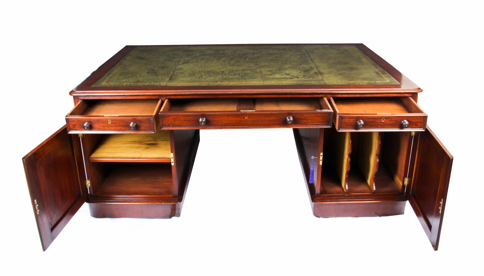 Antique Victorian Mahogany Partners Pedestal Desk 19th C 10