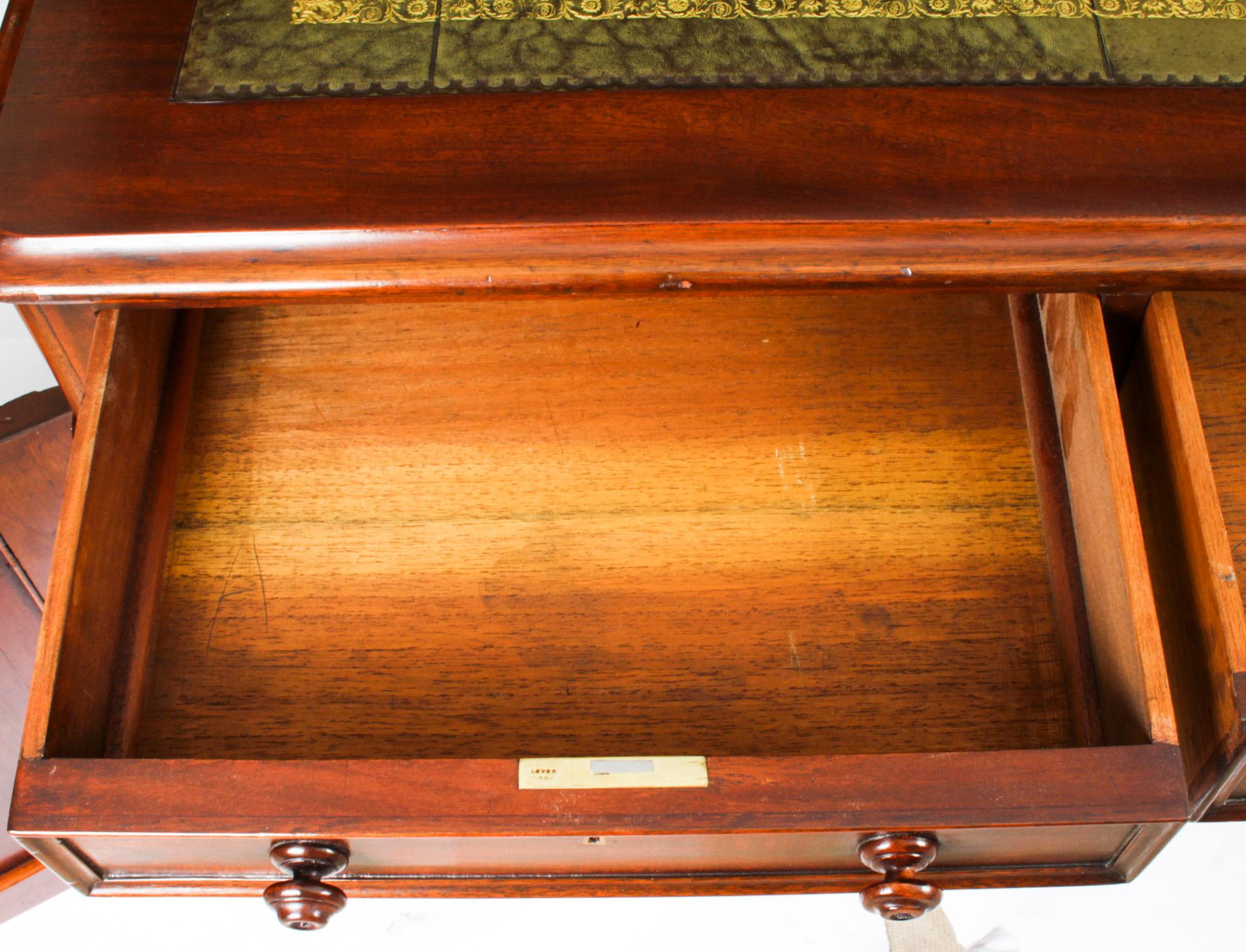 Antique Victorian Mahogany Partners Pedestal Desk 19th C 13