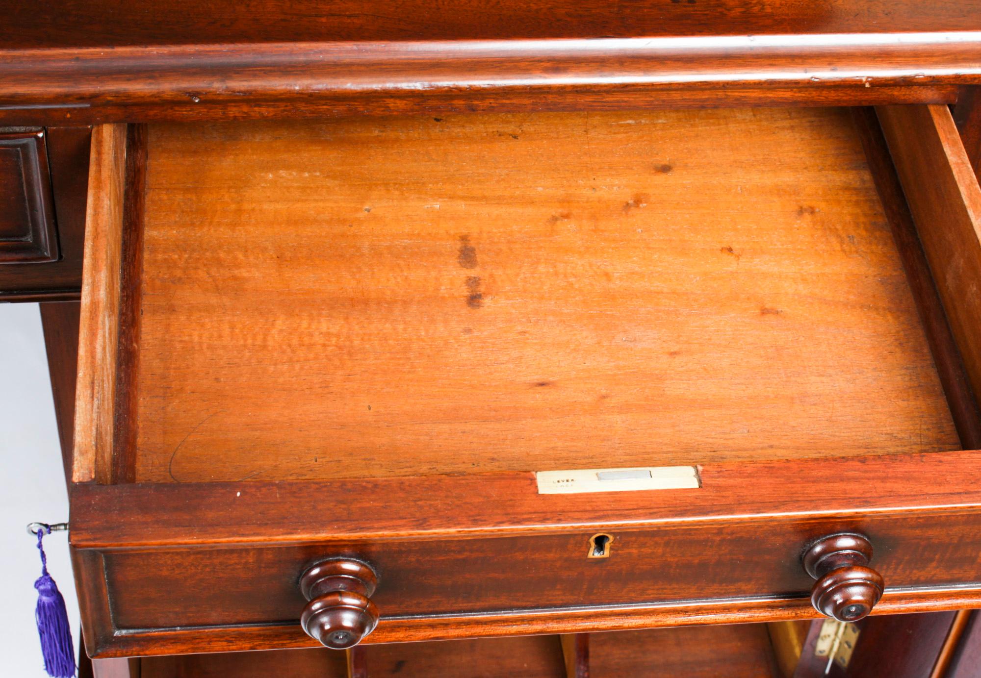 Antique Victorian Mahogany Partners Pedestal Desk 19th C 14