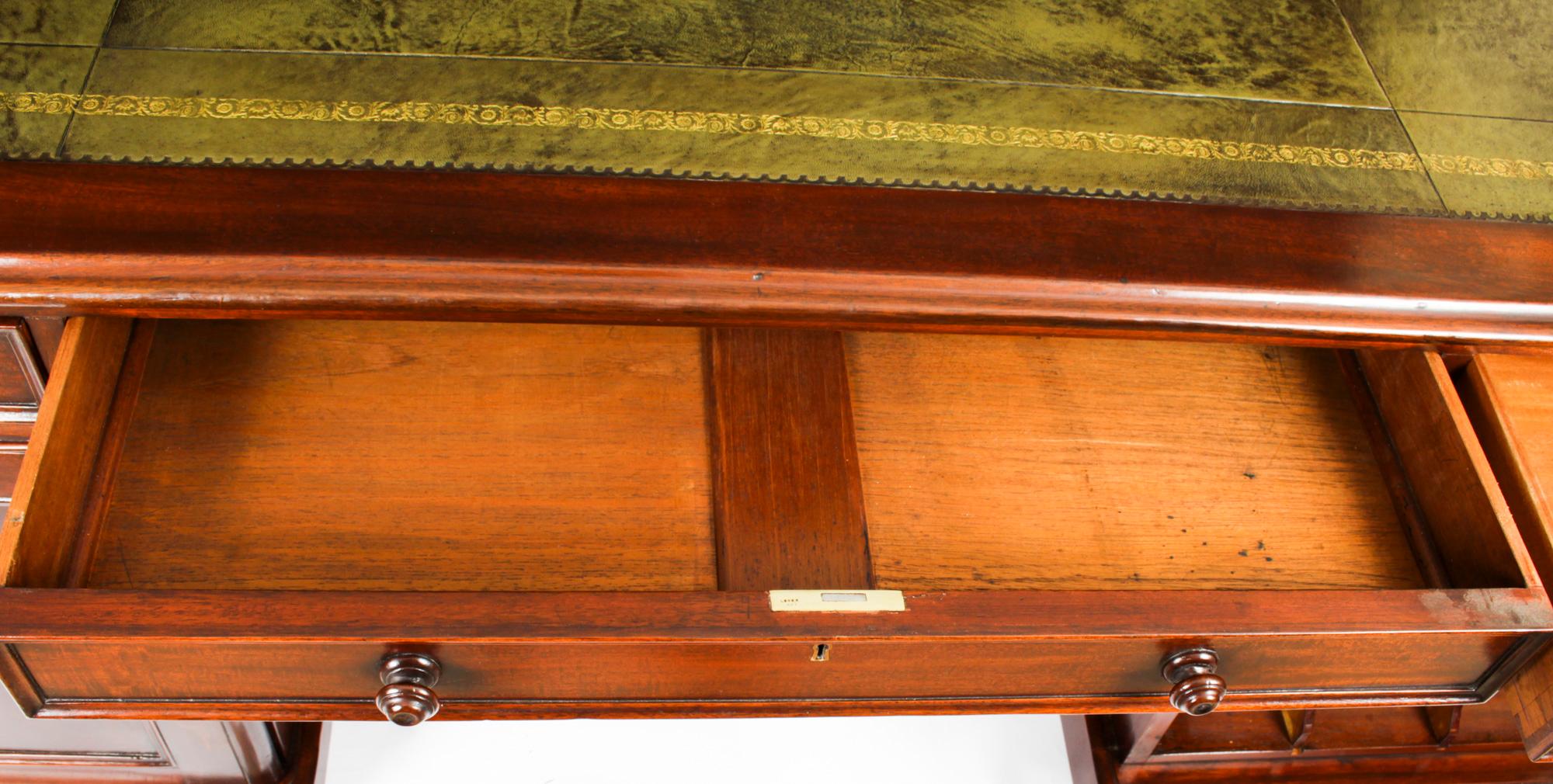 Antique Victorian Mahogany Partners Pedestal Desk 19th C 15