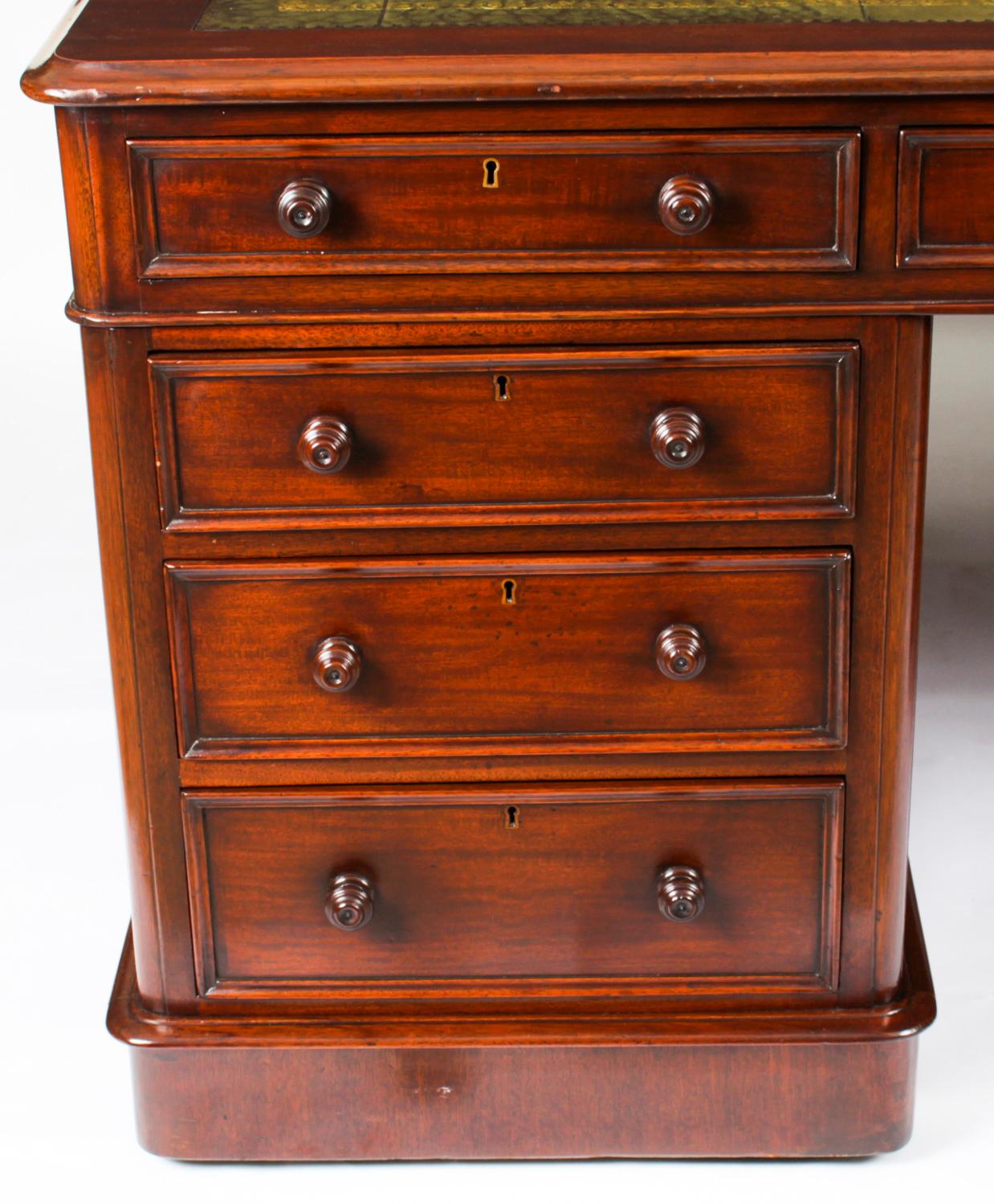 Mid-19th Century Antique Victorian Mahogany Partners Pedestal Desk 19th C
