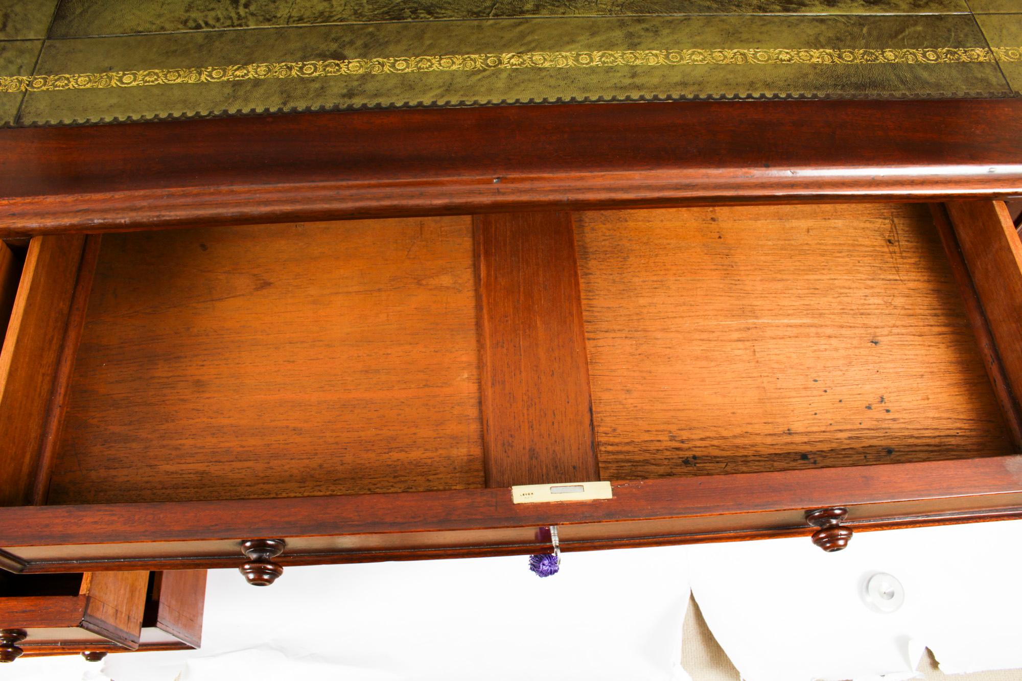 Antique Victorian Mahogany Partners Pedestal Desk 19th C 2