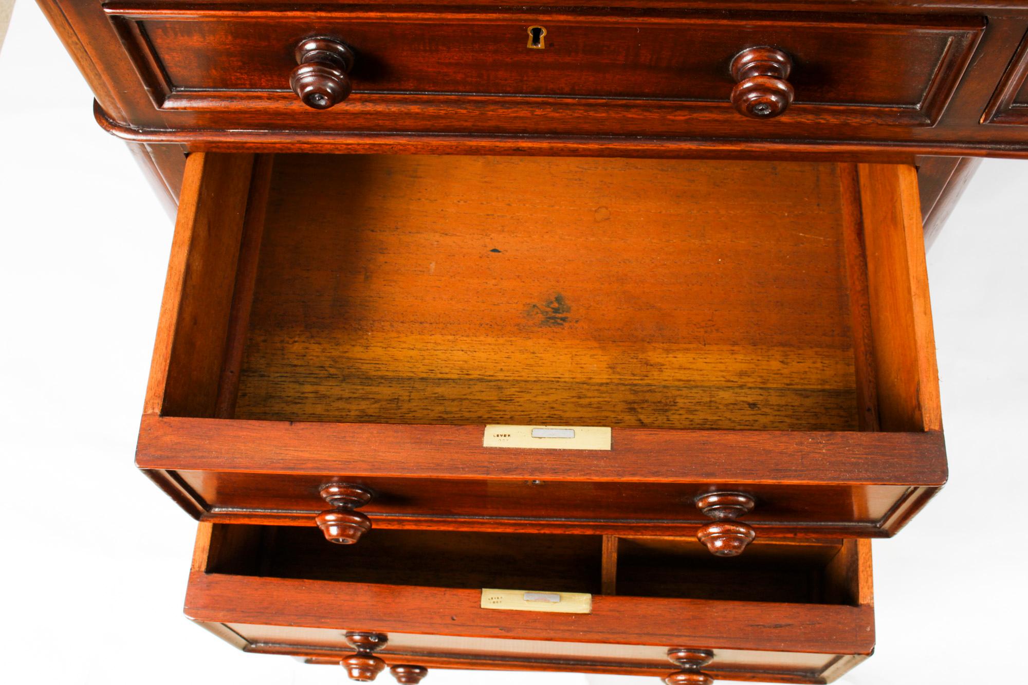 Antique Victorian Mahogany Partners Pedestal Desk 19th C 4