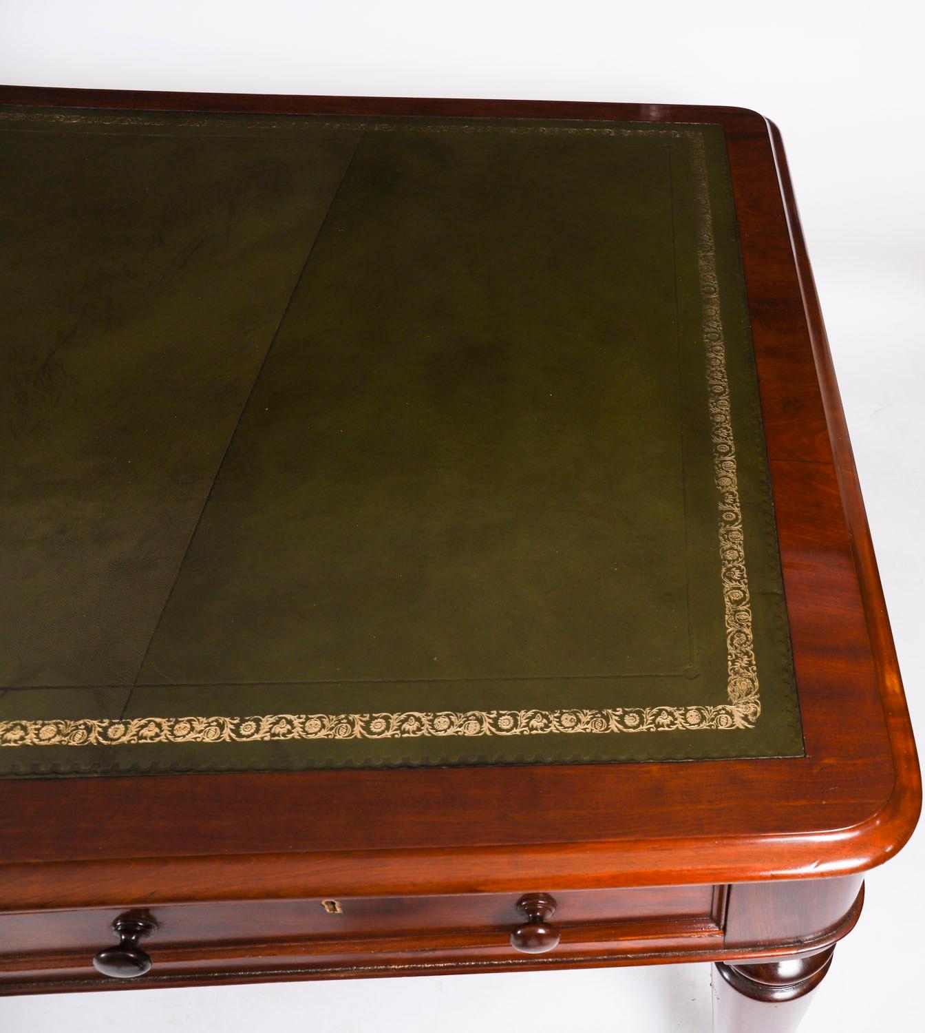 Antique 6ft Victorian Partners Writing Library Table Desk 19th C 183x105cm For Sale 4