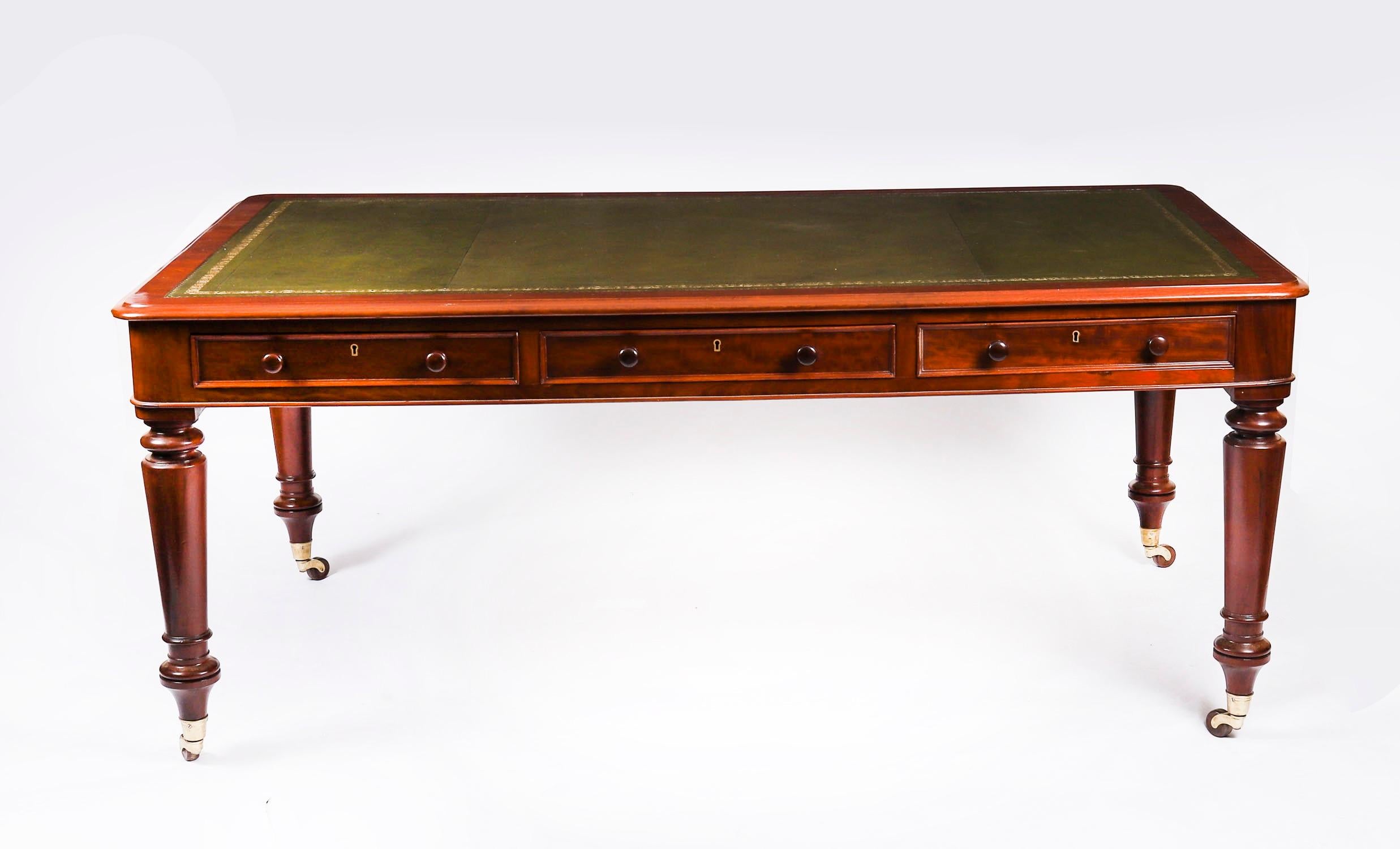 Antique 6ft Victorian Partners Writing Library Table Desk 19th C 183x105cm For Sale 9