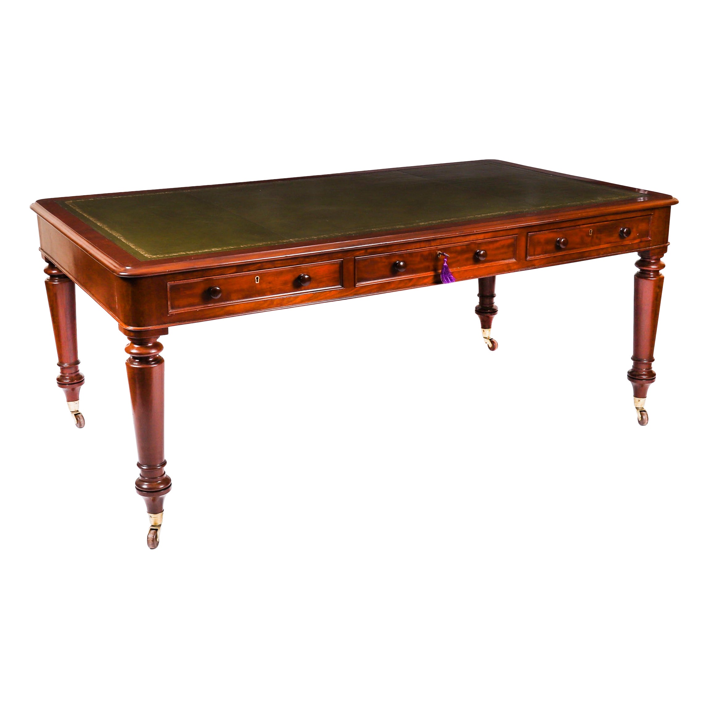 Antique 6ft Victorian Partners Writing Library Table Desk 19th C 183x105cm For Sale