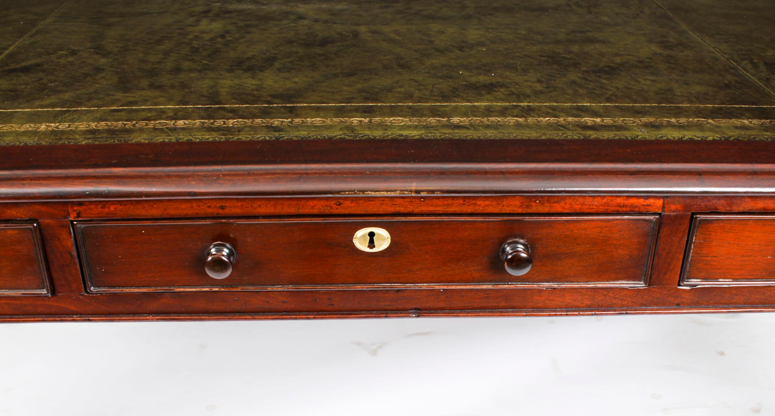 Leather Antique William IV 6 Drawer Partners Writing Table Desk 19th Century