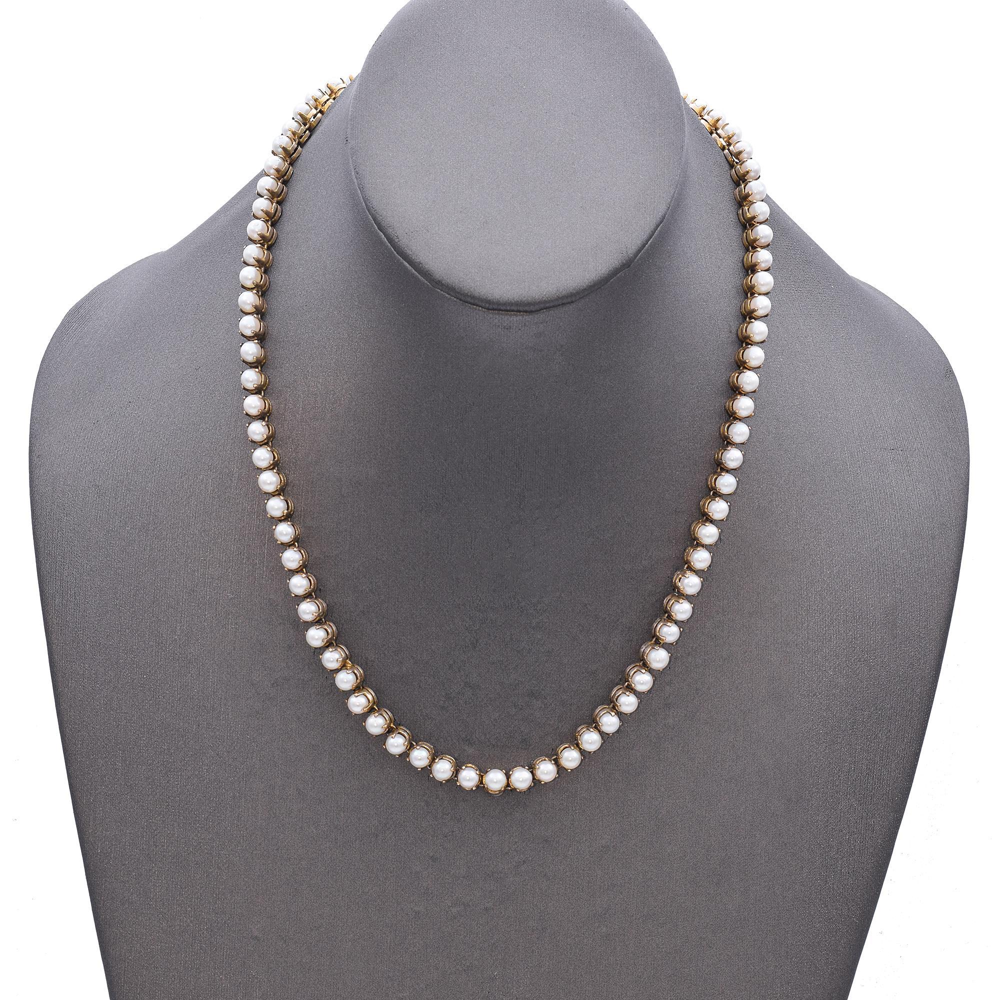 Bead Antique 6k Yellow Gold GIA Certified Akoya Pearl Necklace For Sale