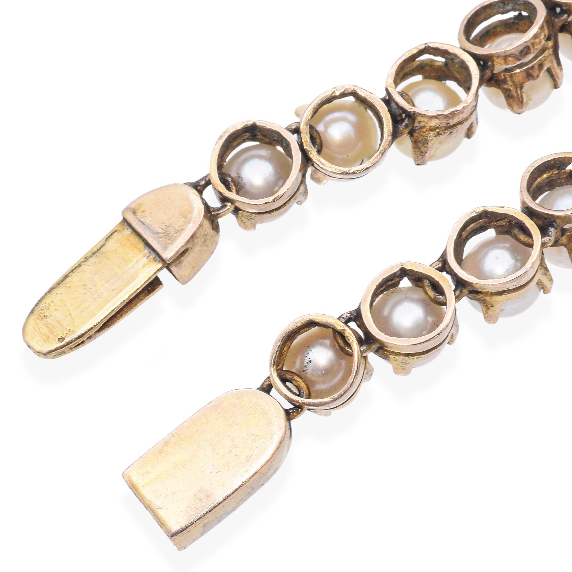 Antique 6k Yellow Gold GIA Certified Akoya Pearl Necklace For Sale 2